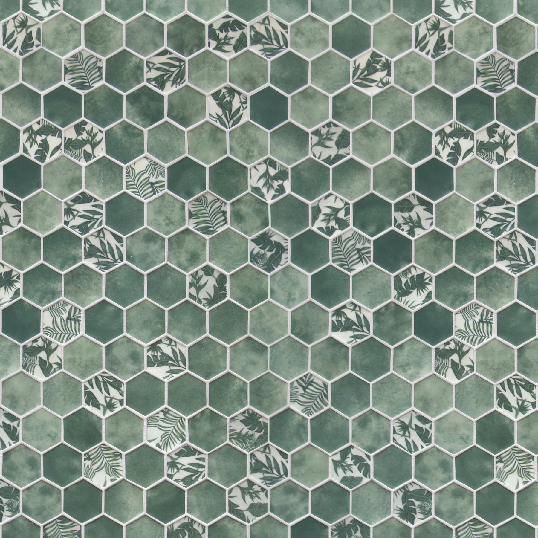 Cement Green 11.7" x 10.2" Hexagon Recycled Glass Floor And Wall Mosaic Tile