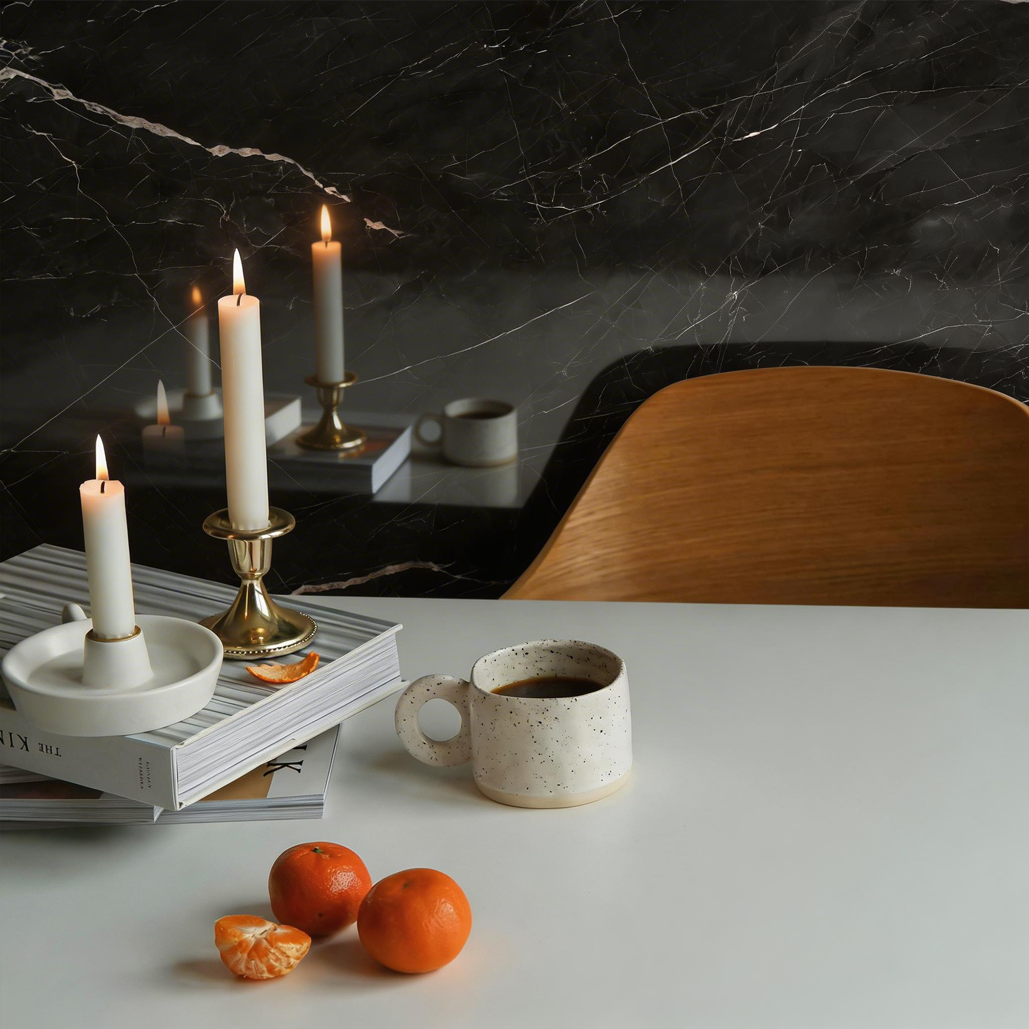118" x 47" Black Marquina Glossy Peel and Stick Wall Paneling Roll