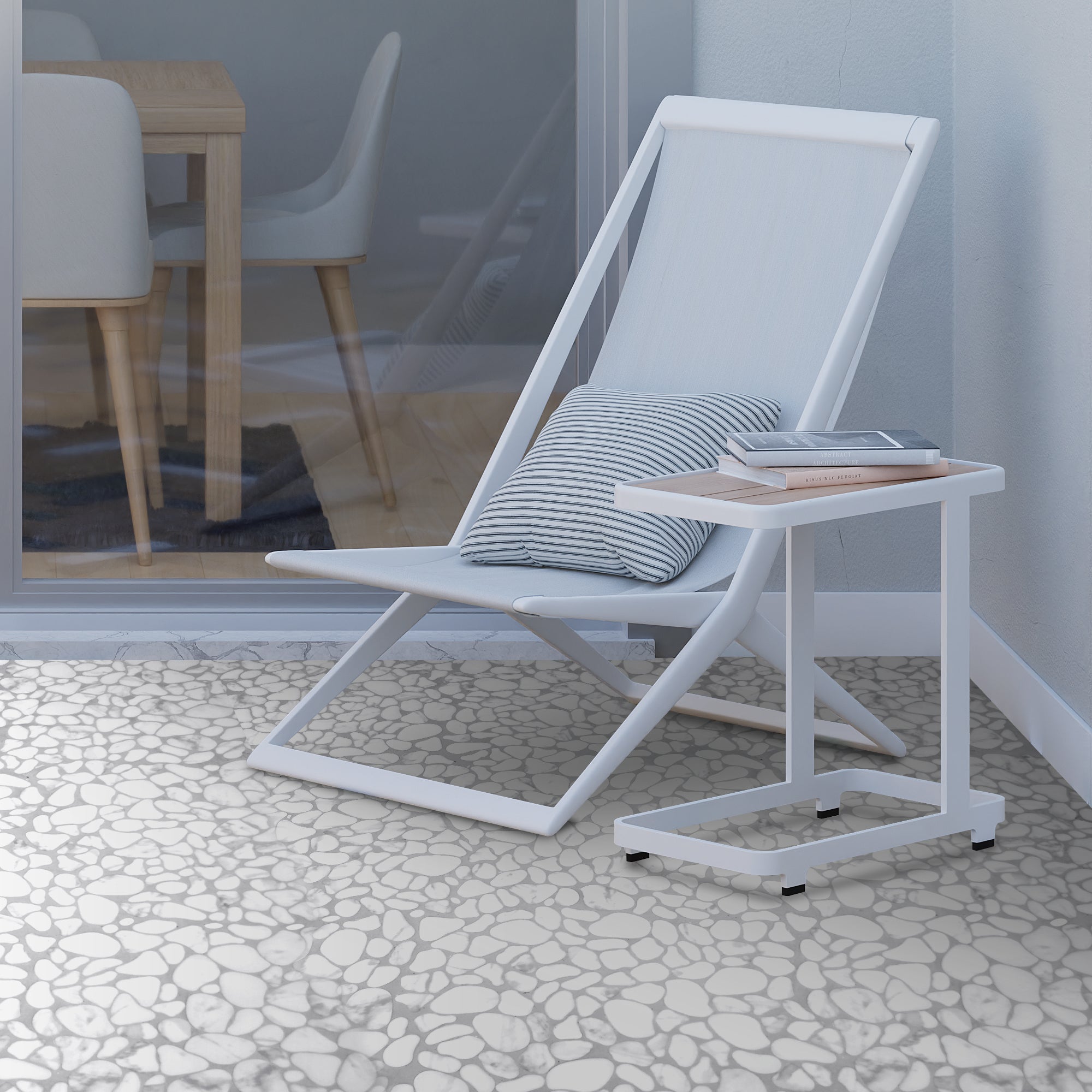 Pebble White Calacatta Recycled Glass Floor and Wall Mosaic Tile