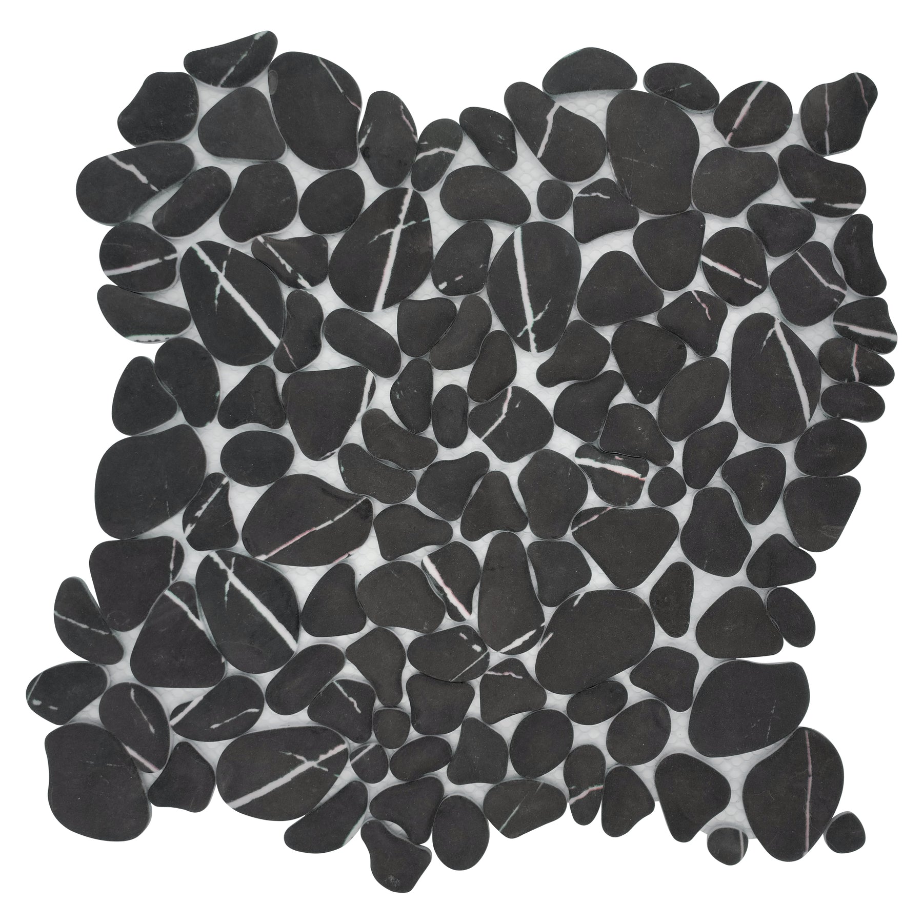 Pebble Black Marquina 10.6"x10.6" Recycled Glass Floor And Wall Mosaic Tile