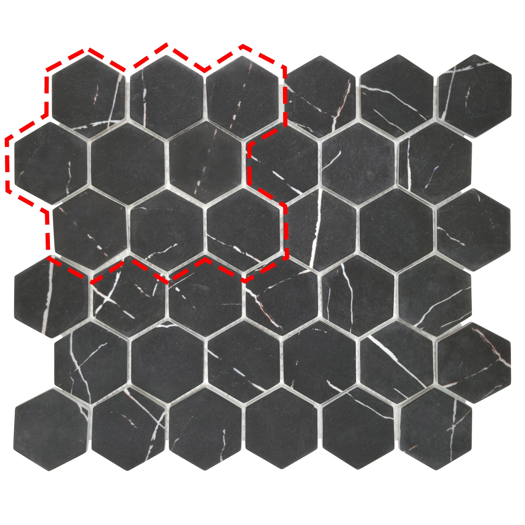 Black Marquina 11.7" x 10.2" Hexagon Recycled Glass Floor And Wall Mosaic Tile