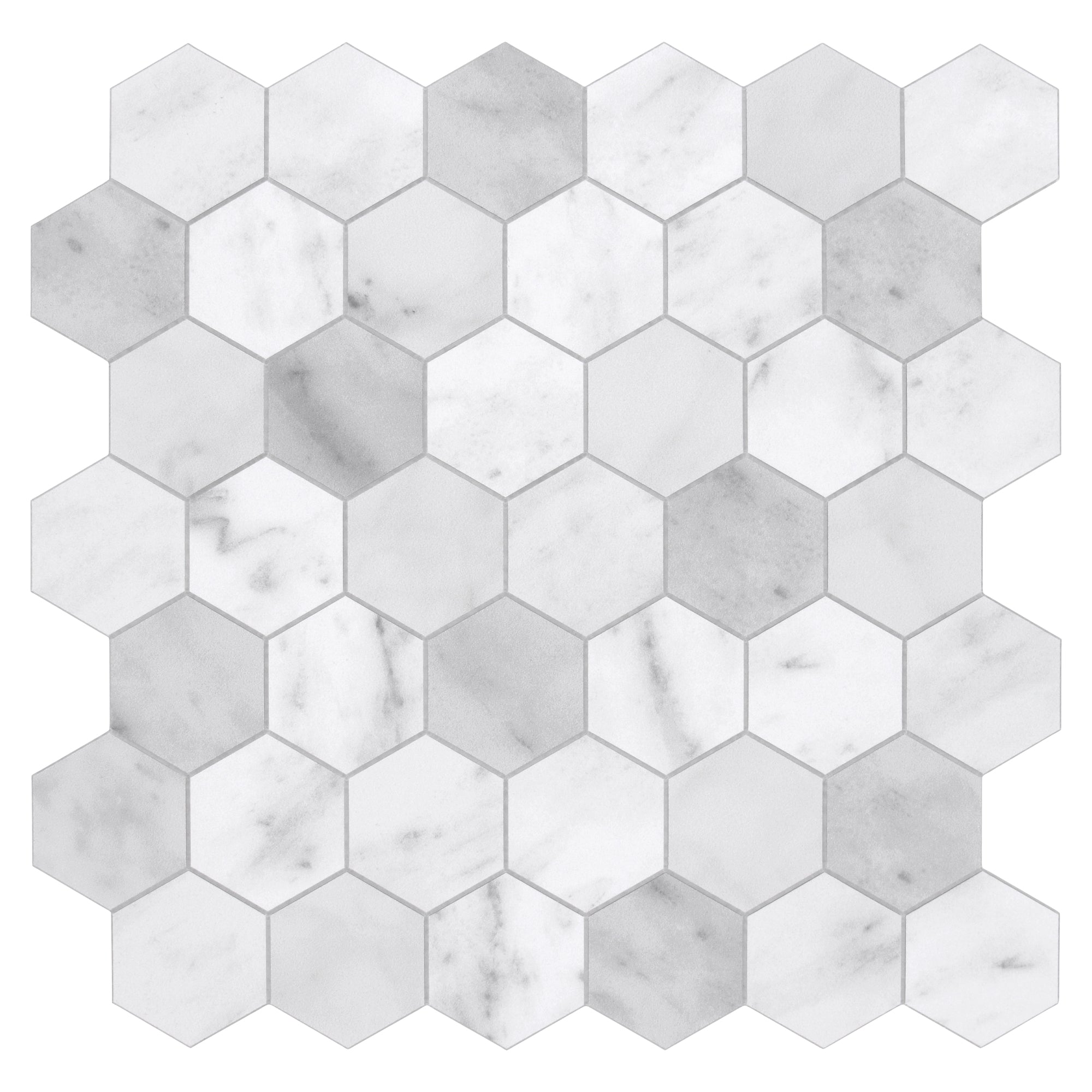 2" Hexagon Carrara White Peel and Stick Backsplash Tile