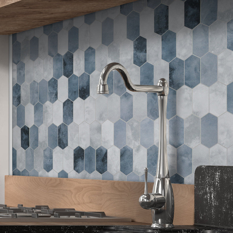 Small Picket Cement Blue Peel and Stick Tile