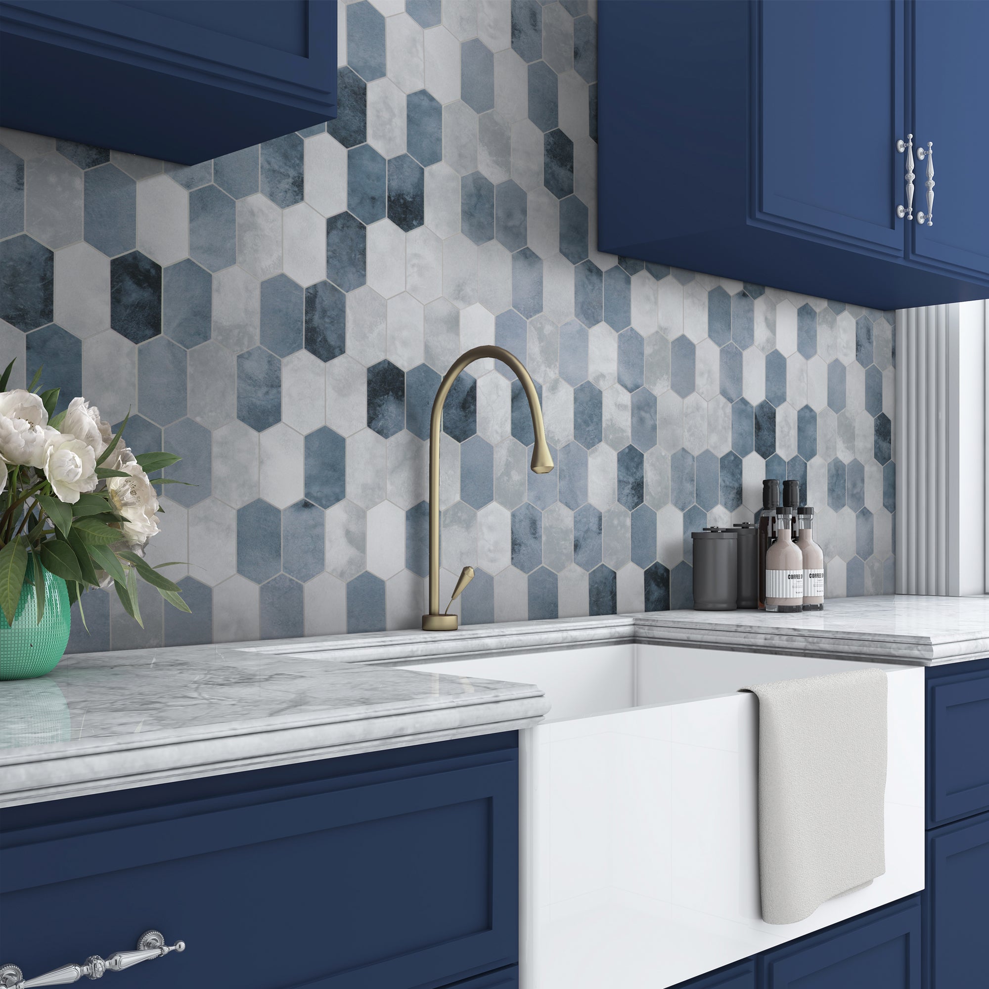 Small Picket Cement Blue Peel and Stick Tile