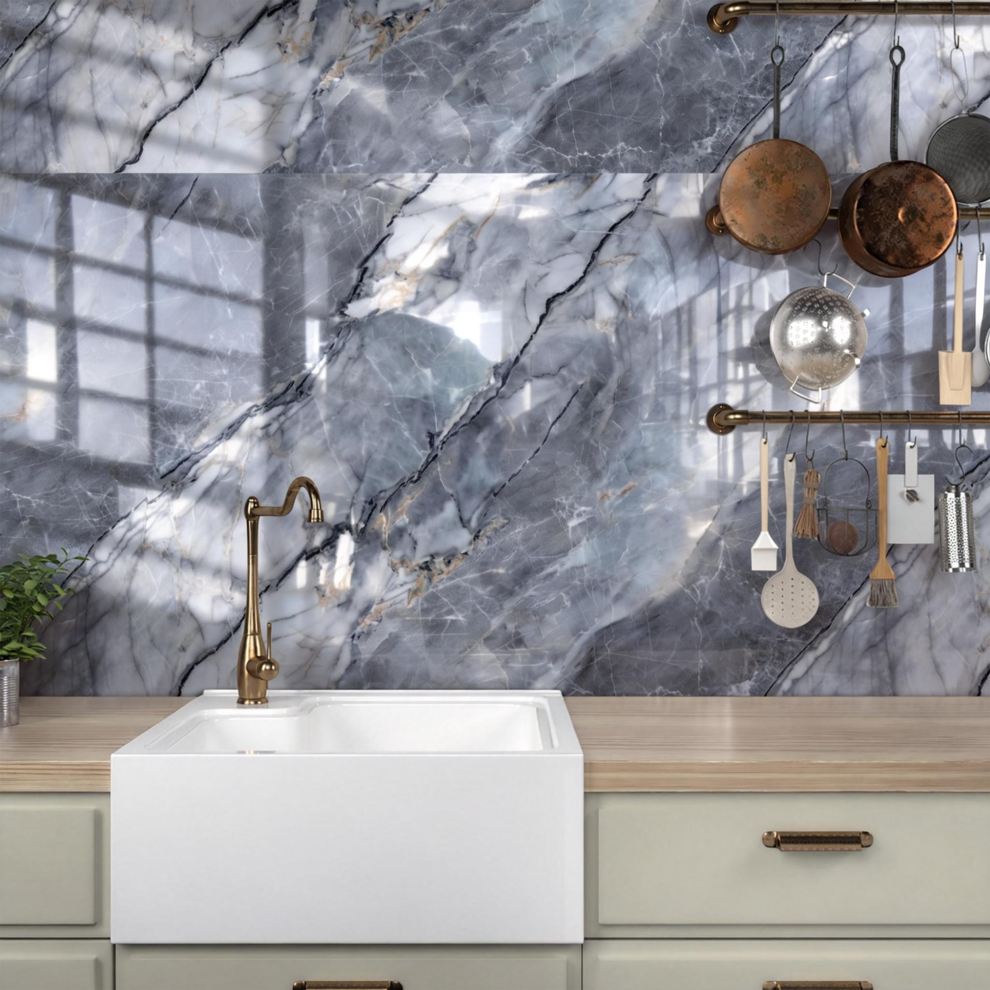 118" x 47" Pietra Grey Glossy Peel and Stick Wall Paneling Roll