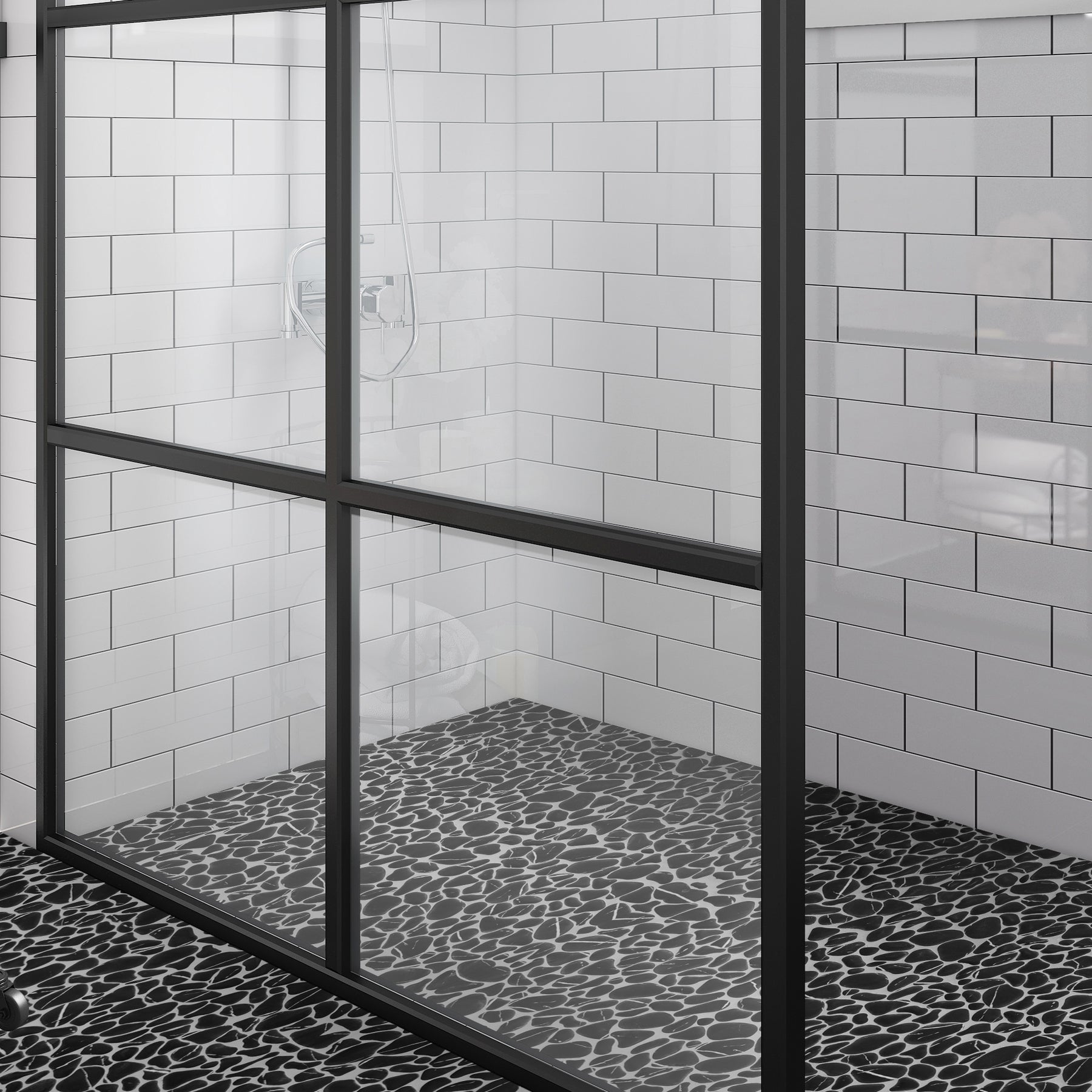 Pebble Black Marquina 10.6"x10.6" Recycled Glass Floor And Wall Mosaic Tile