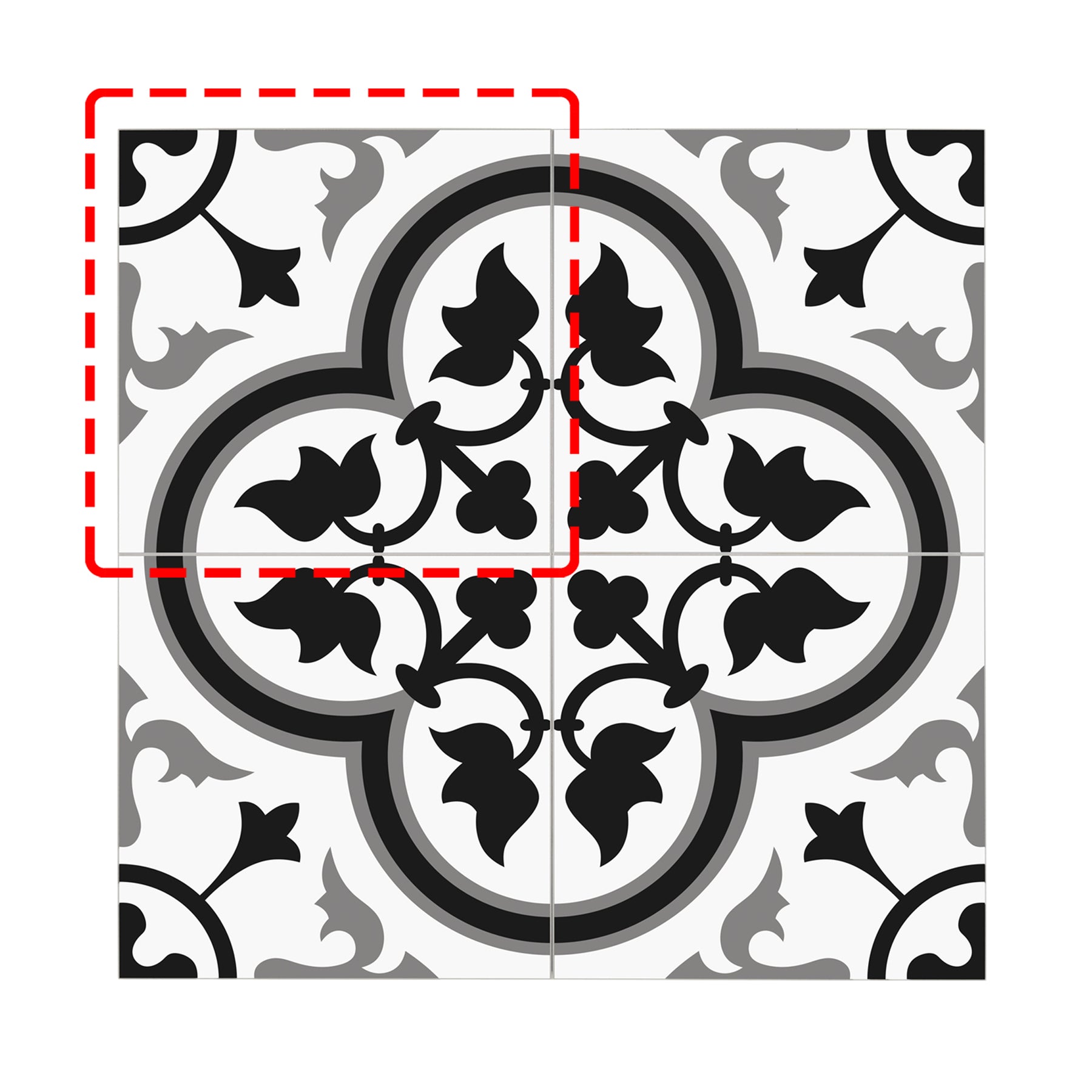 Encaustic Patterned White and Grey Peel and Stick Tile
