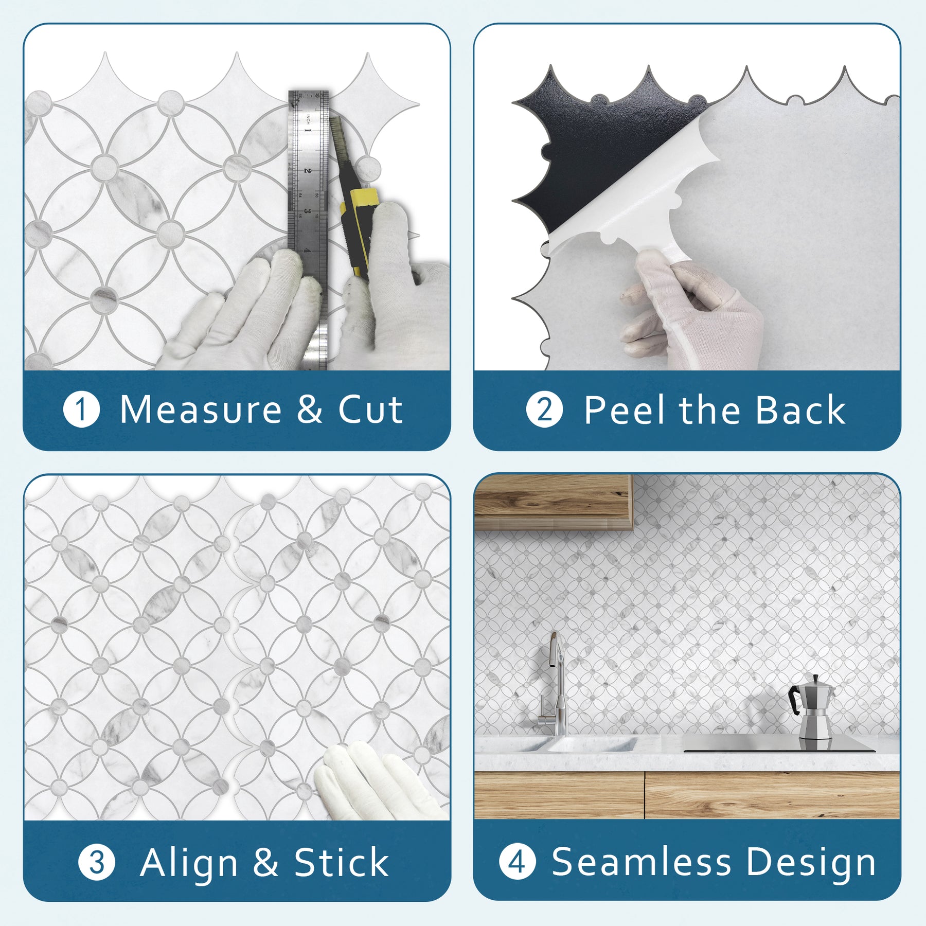 Carrara White Coin Waterjet Peel and Stick Backsplash Tile