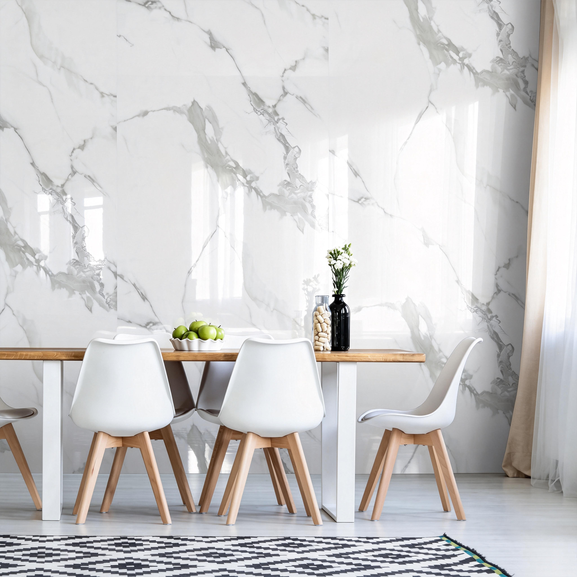 118" x 47" Carrara White Glossy Peel and Stick Wall Paneling Roll
