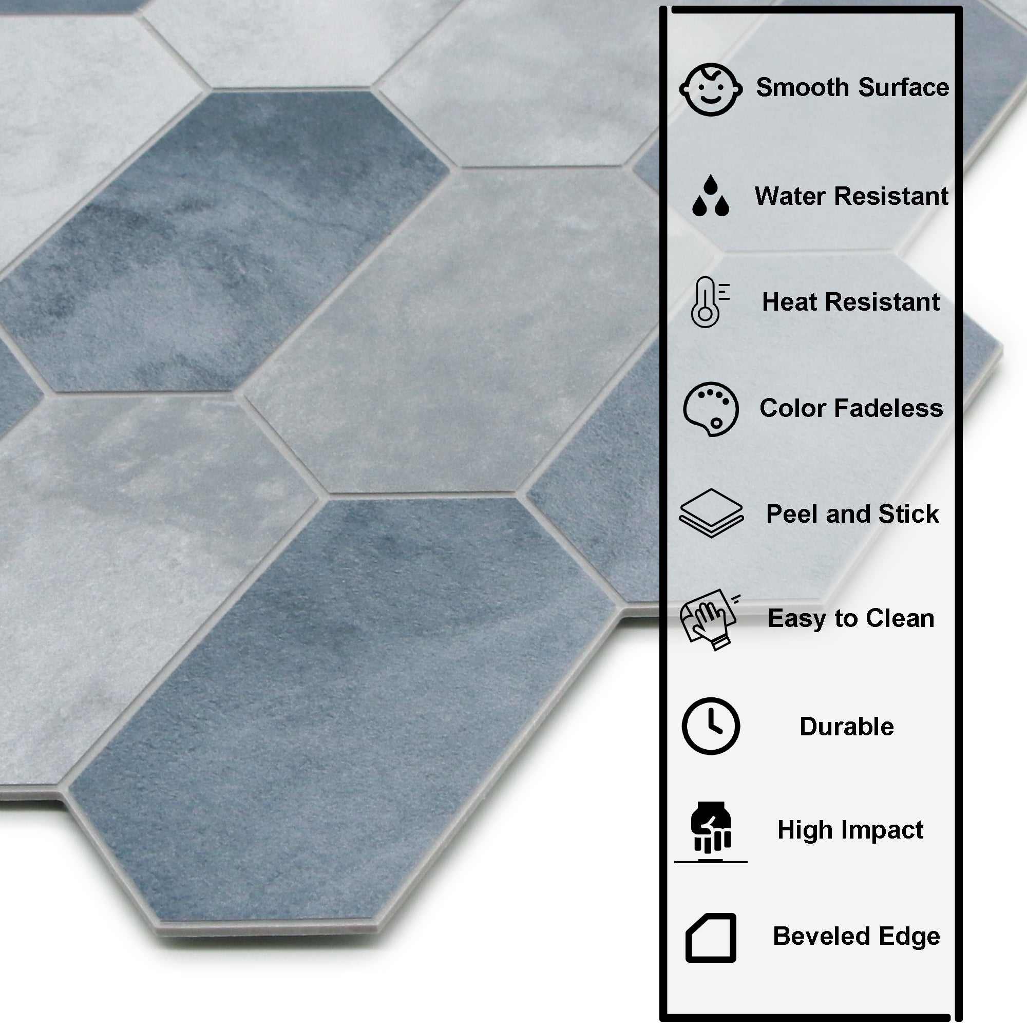 Small Picket Cement Blue Peel and Stick Tile