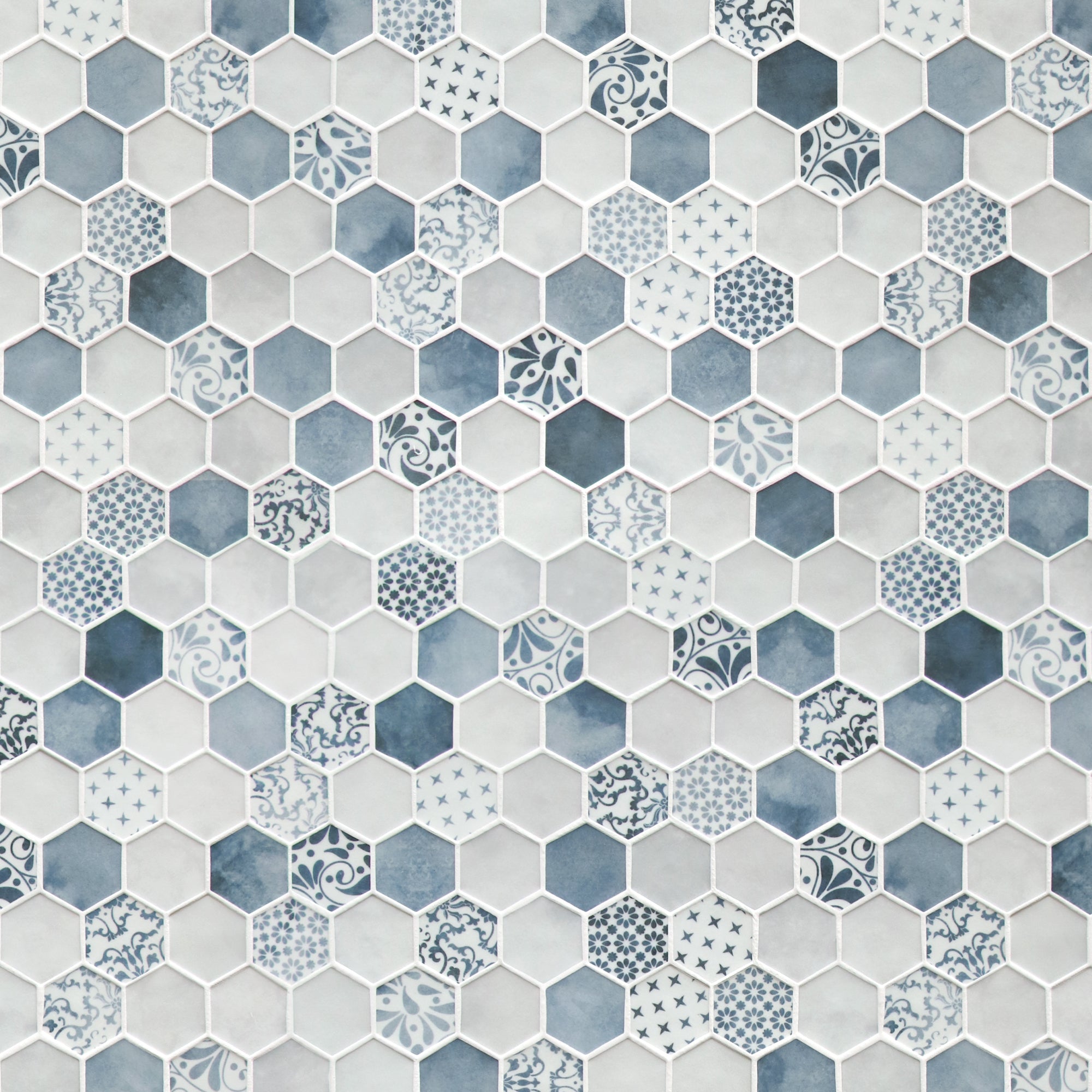 Cement Blue Hexagon Recycled Glass Floor and Wall Mosaic Tile