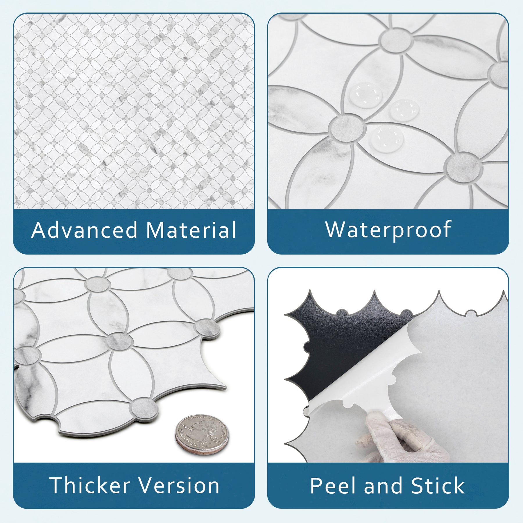 Carrara White Coin Waterjet Peel and Stick Backsplash Tile