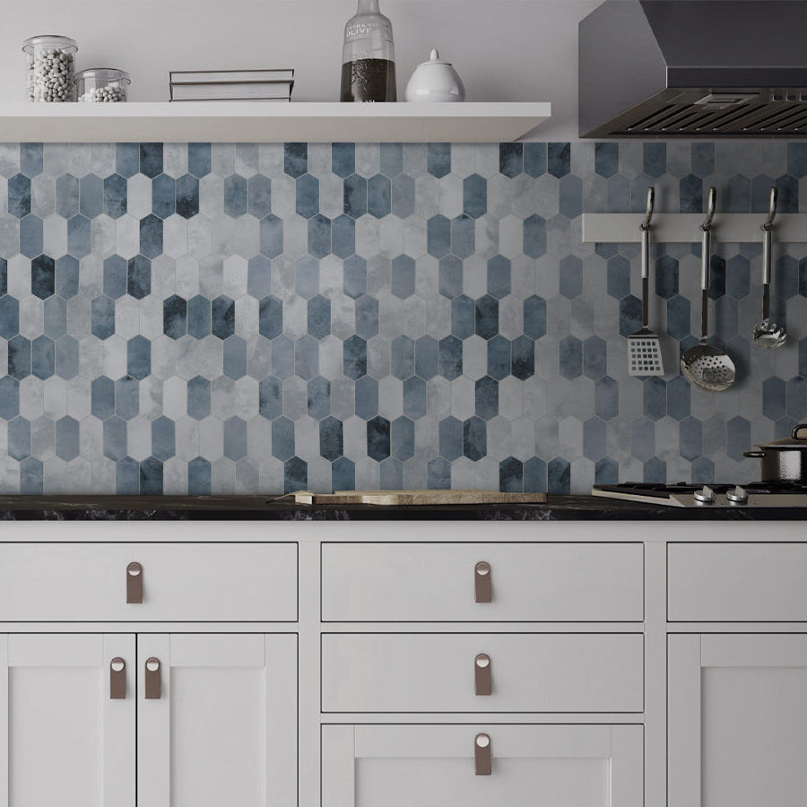 Small Picket Cement Blue Peel and Stick Tile