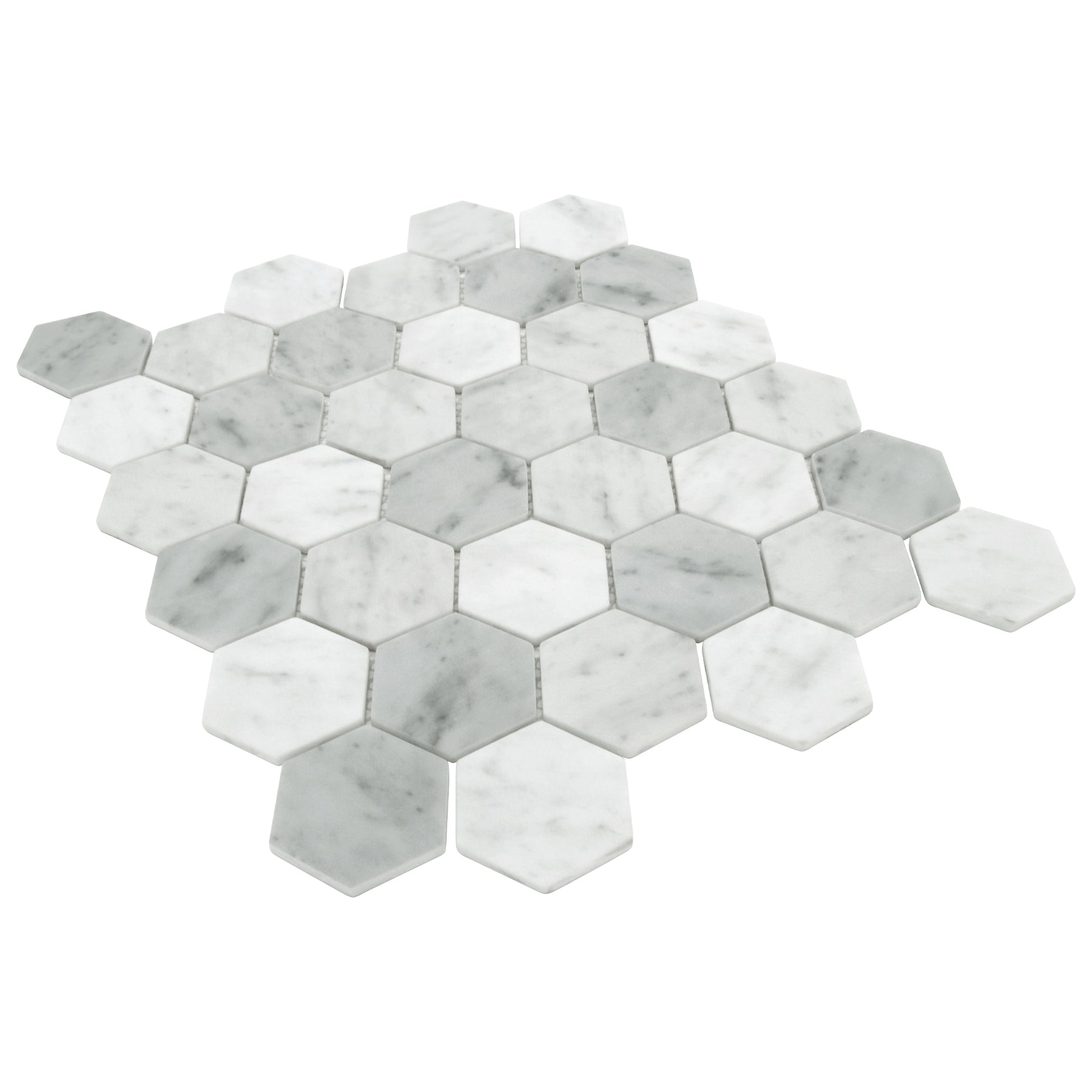 White Carrara 11.7" x 10.2" Hexagon Recycled Glass Floor And Wall Mosaic Tile