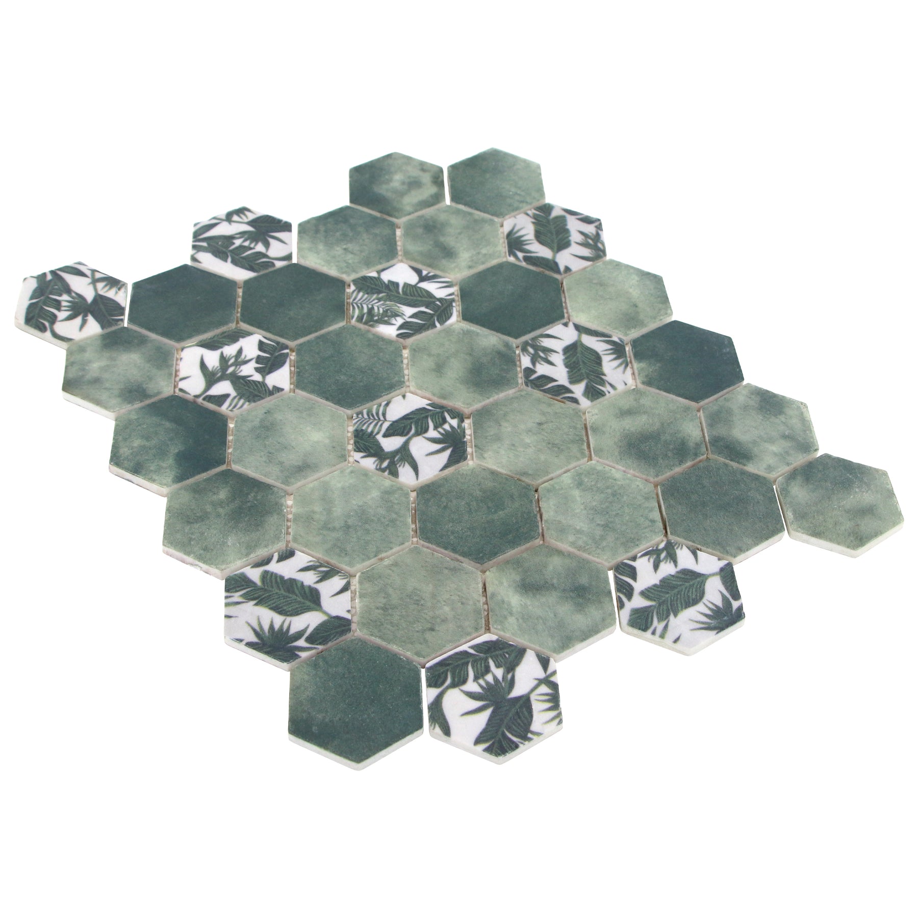 Cement Green 11.7" x 10.2" Hexagon Recycled Glass Floor And Wall Mosaic Tile