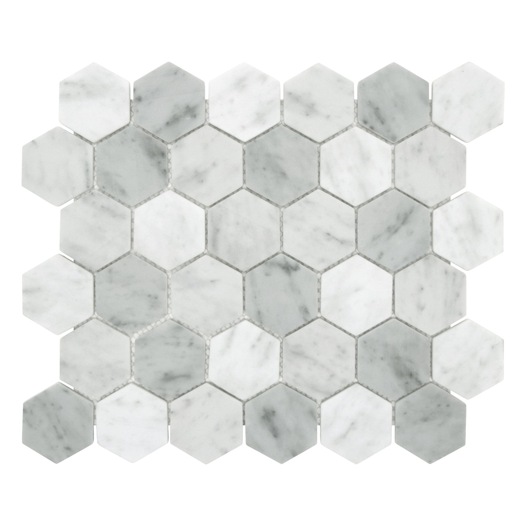 White Carrara 11.7" x 10.2" Hexagon Recycled Glass Floor And Wall Mosaic Tile