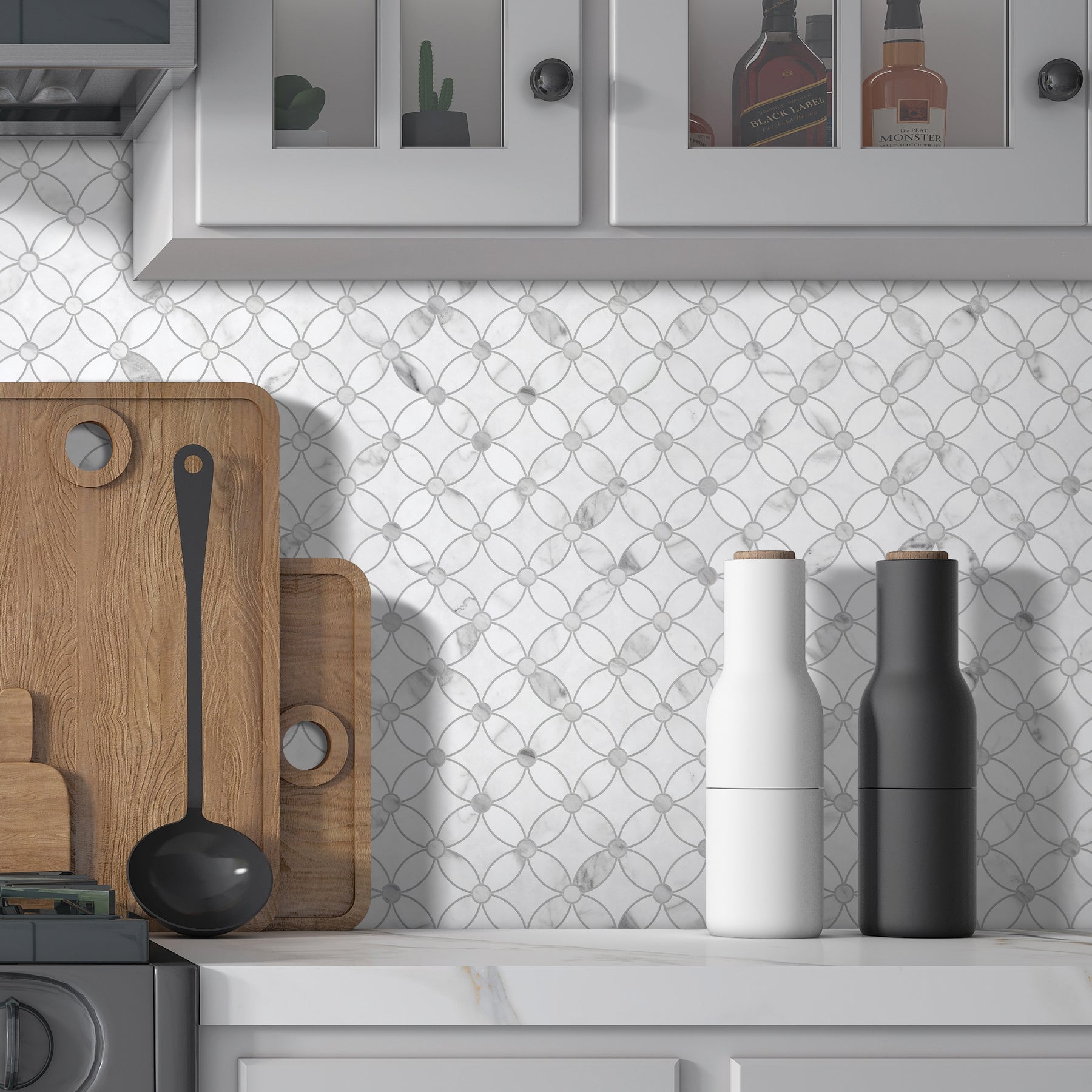 Carrara White Coin Waterjet Peel and Stick Backsplash Tile