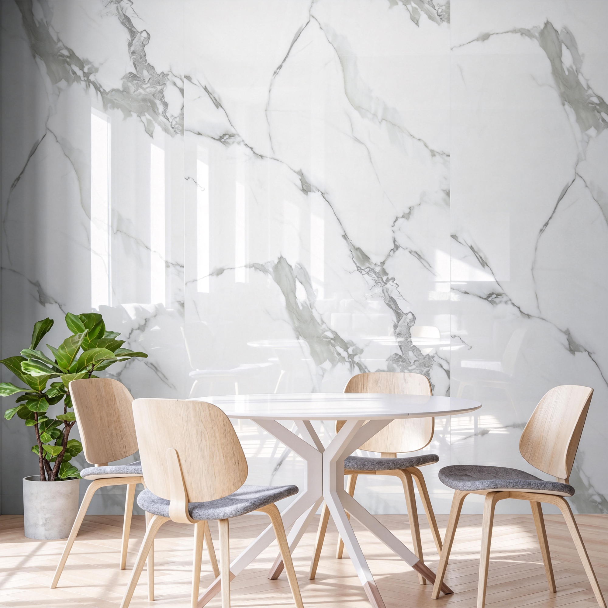 118" x 47" Carrara White Glossy Peel and Stick Wall Paneling Roll