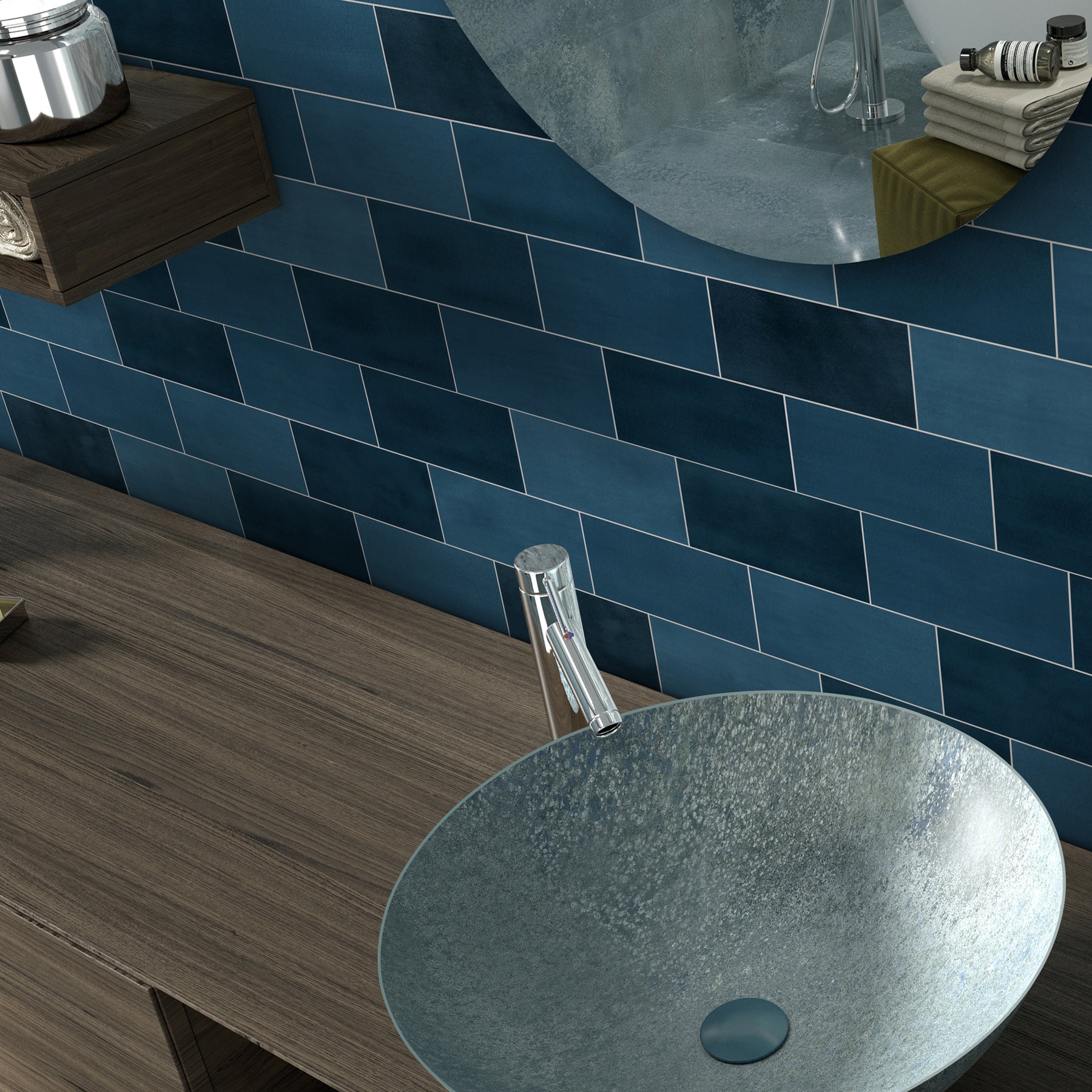 3x6" Blue Subway Peel and Stick Backsplash Tile