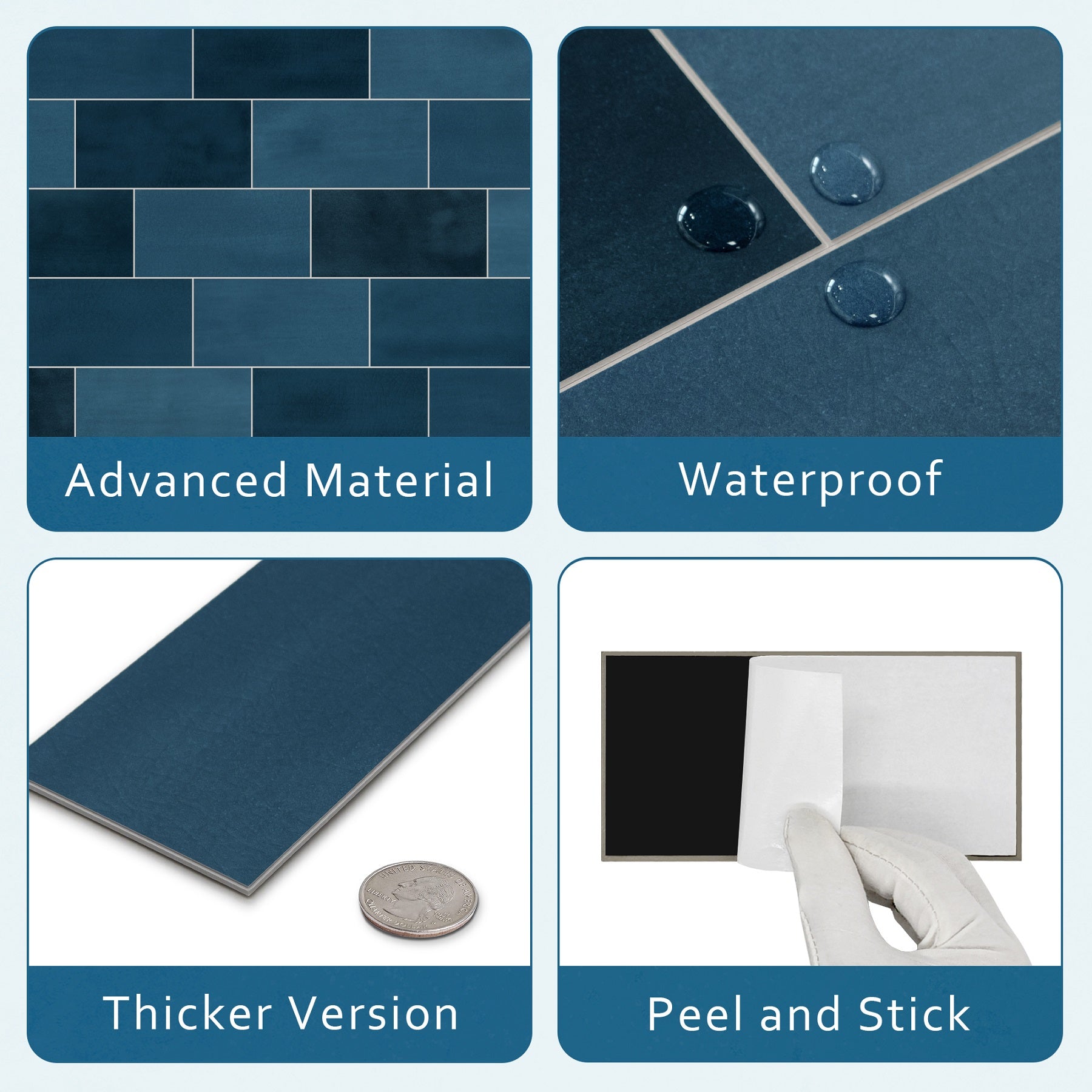 3x6" Blue Subway Peel and Stick Backsplash Tile