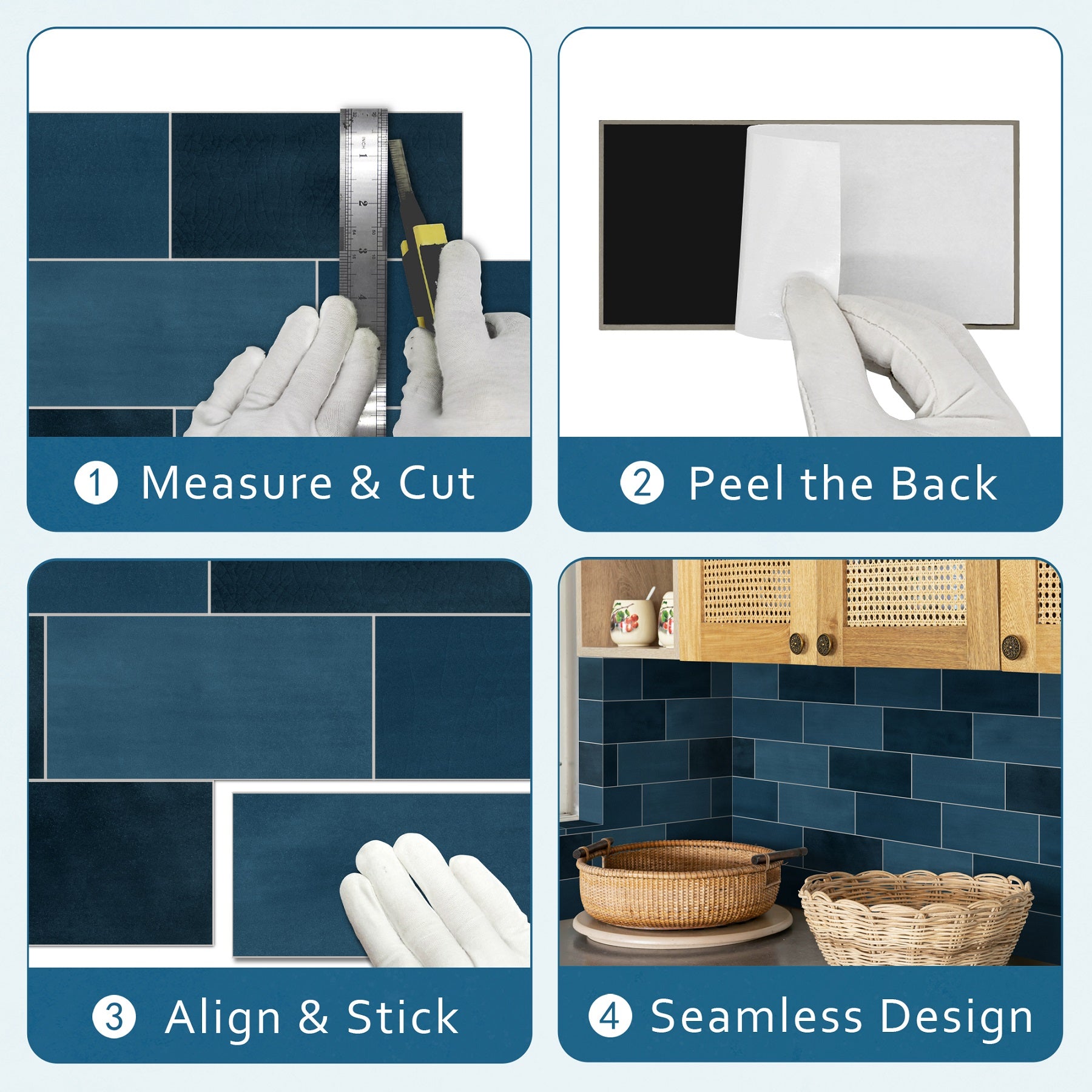 3x6" Blue Subway Peel and Stick Backsplash Tile
