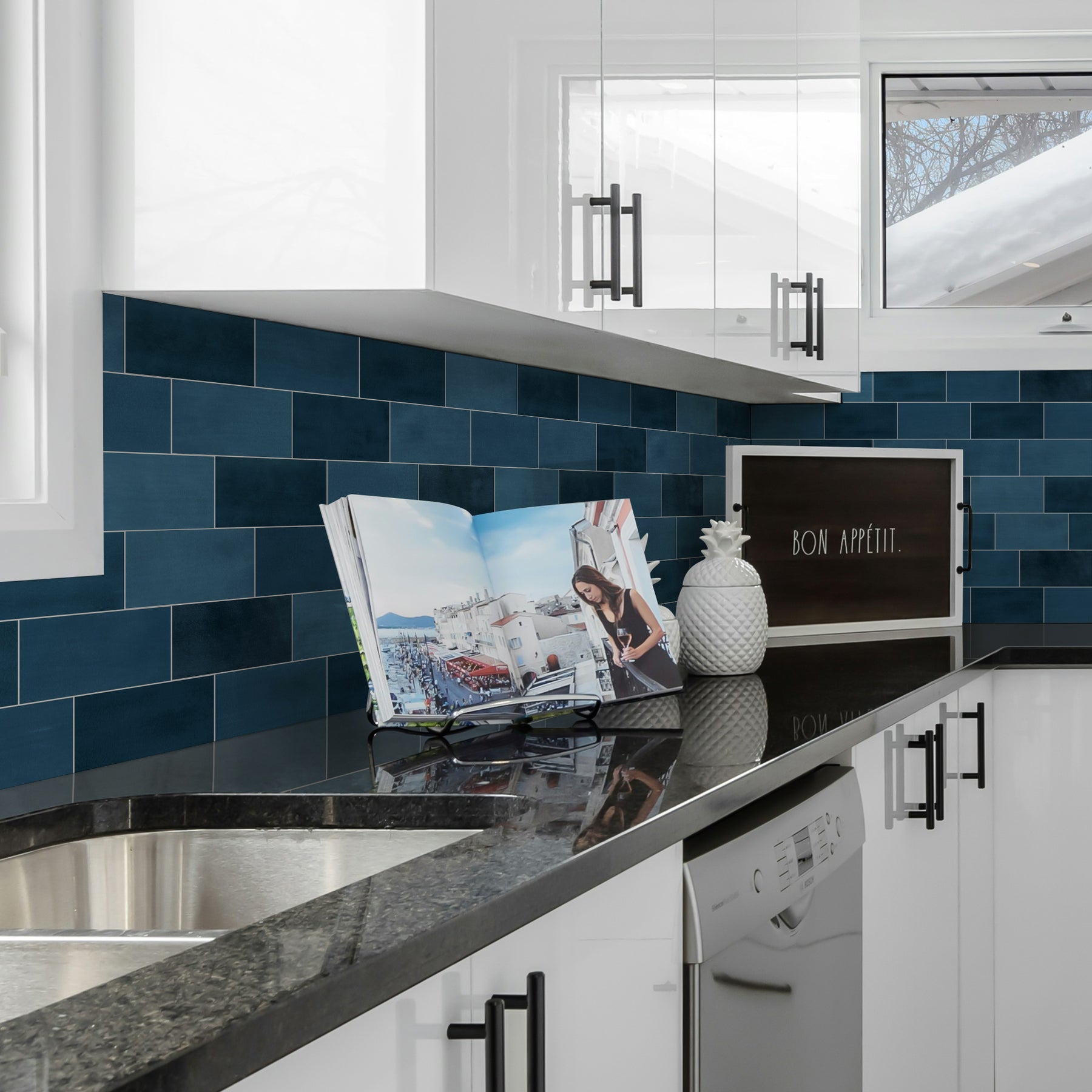 3x6" Blue Subway Peel and Stick Backsplash Tile