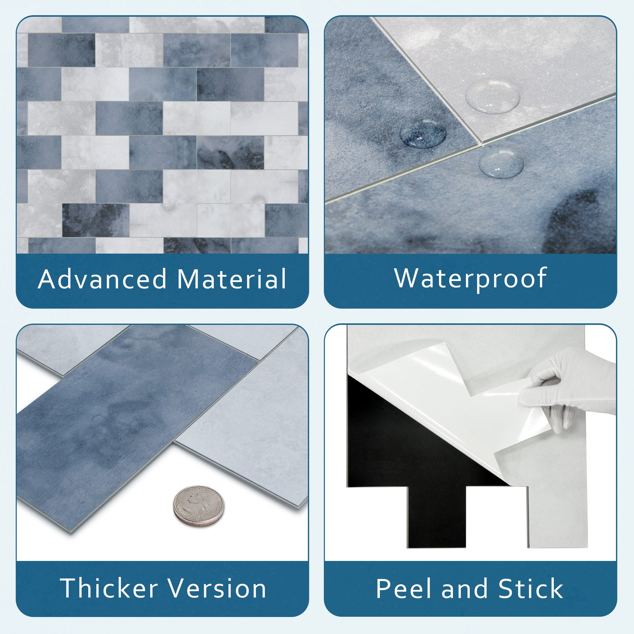 3x6" Blue Cement Peel and Stick Tile