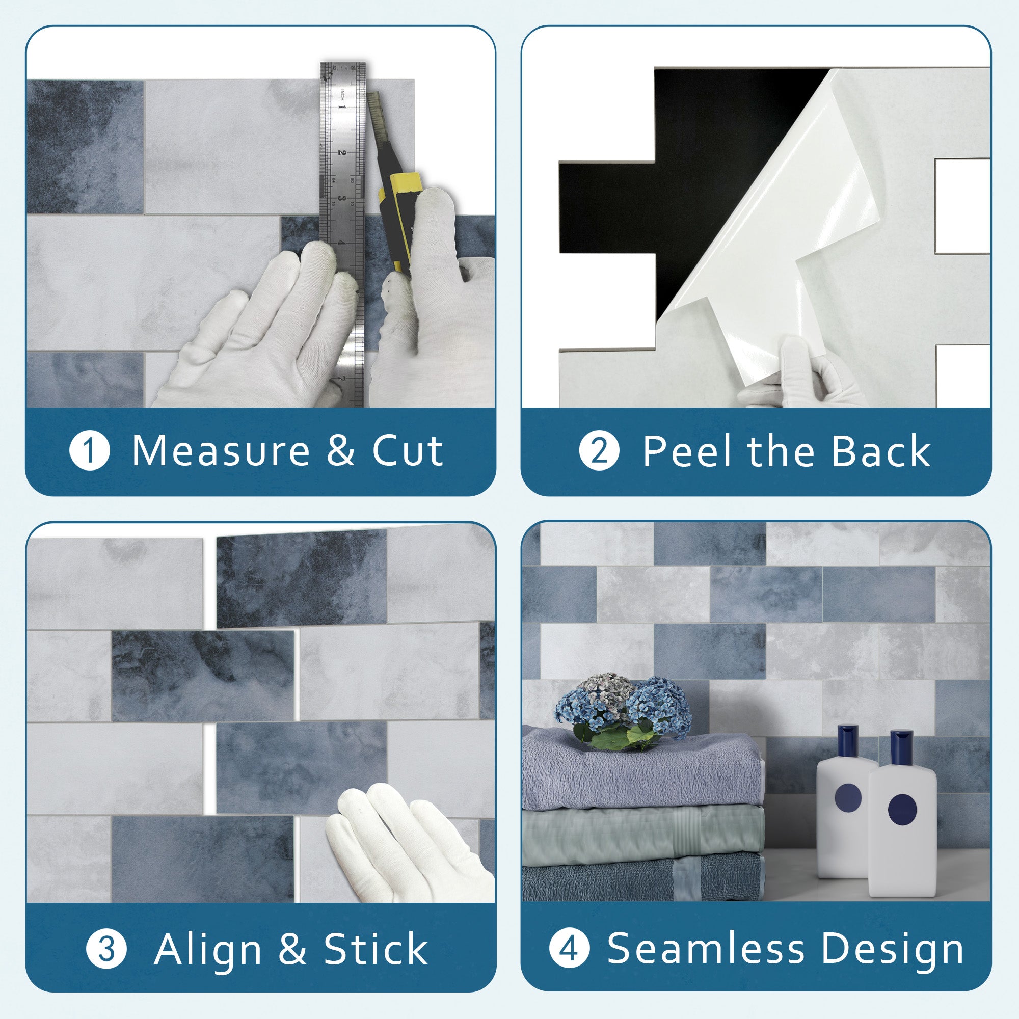 3x6" Blue Cement Peel and Stick Tile