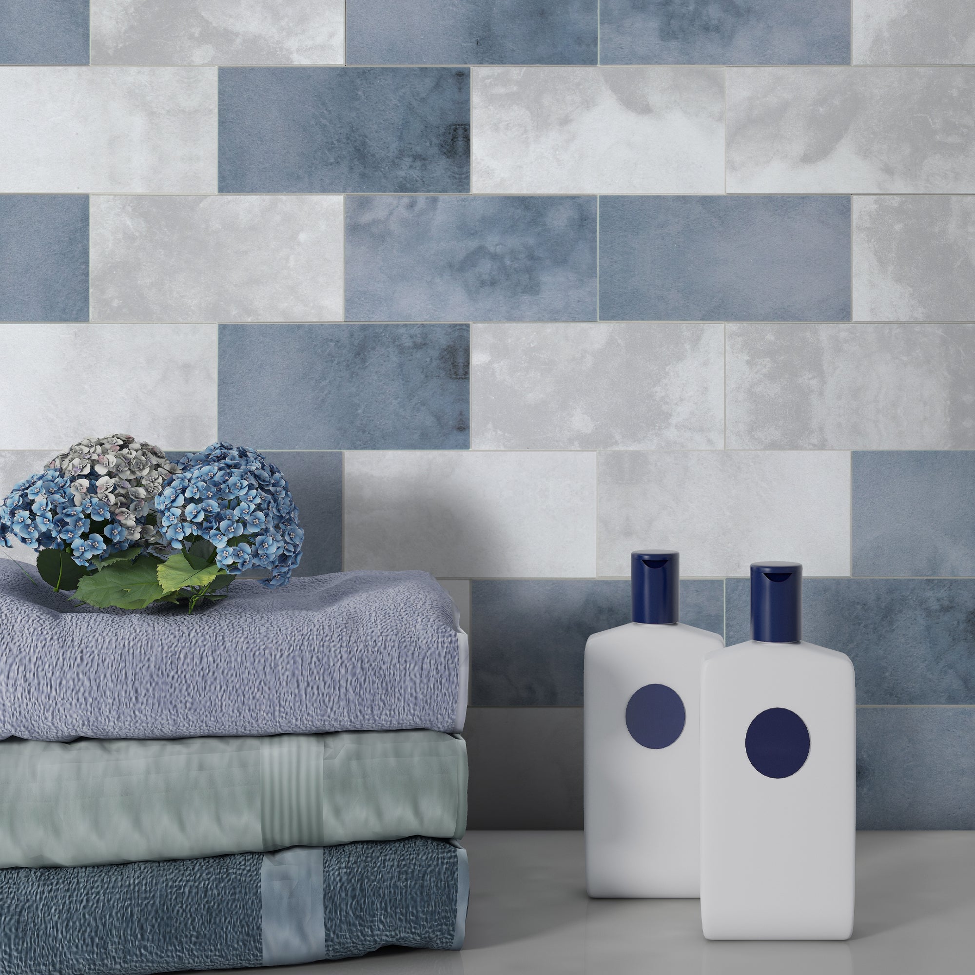 3x6" Blue Cement Peel and Stick Tile