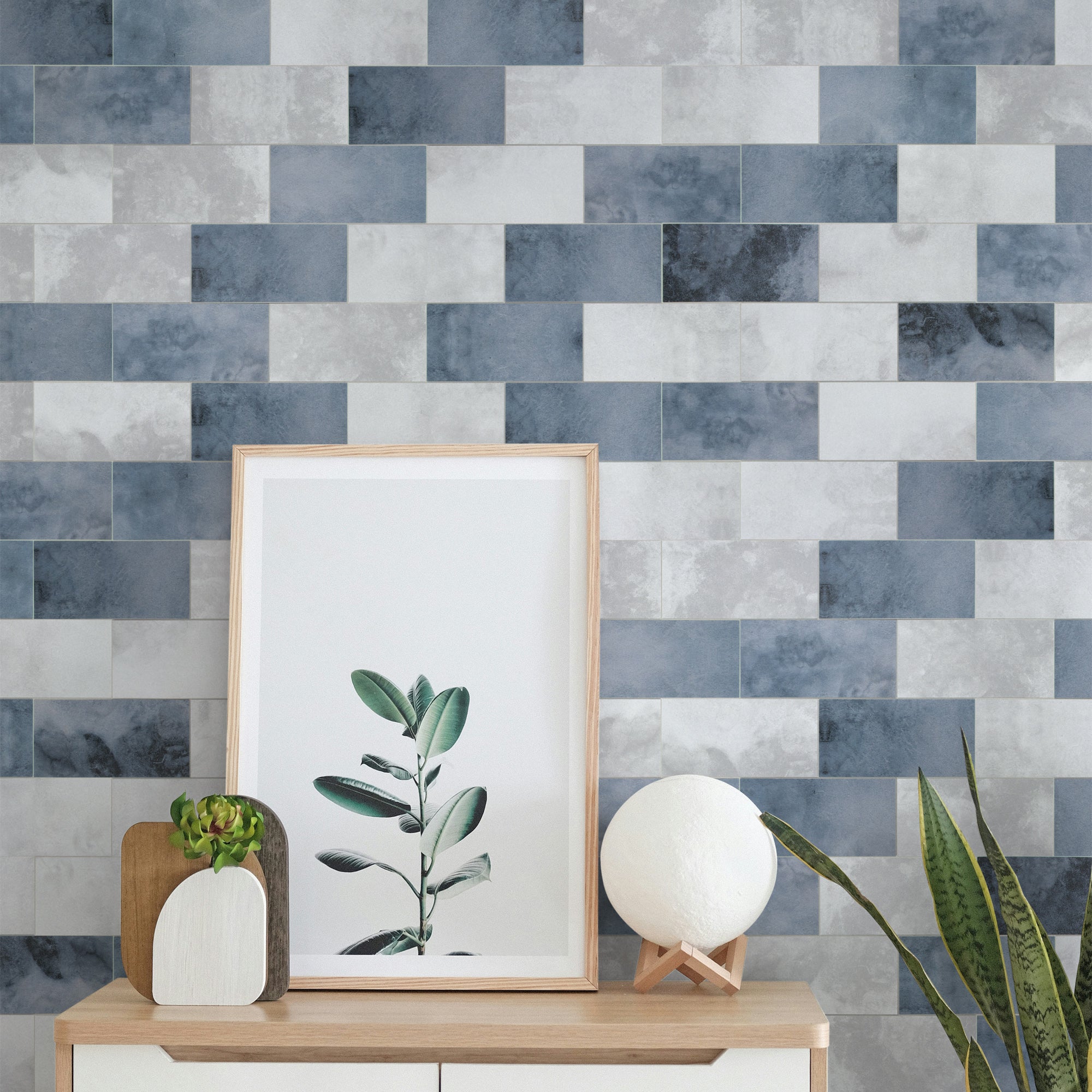 3x6" Blue Cement Peel and Stick Tile