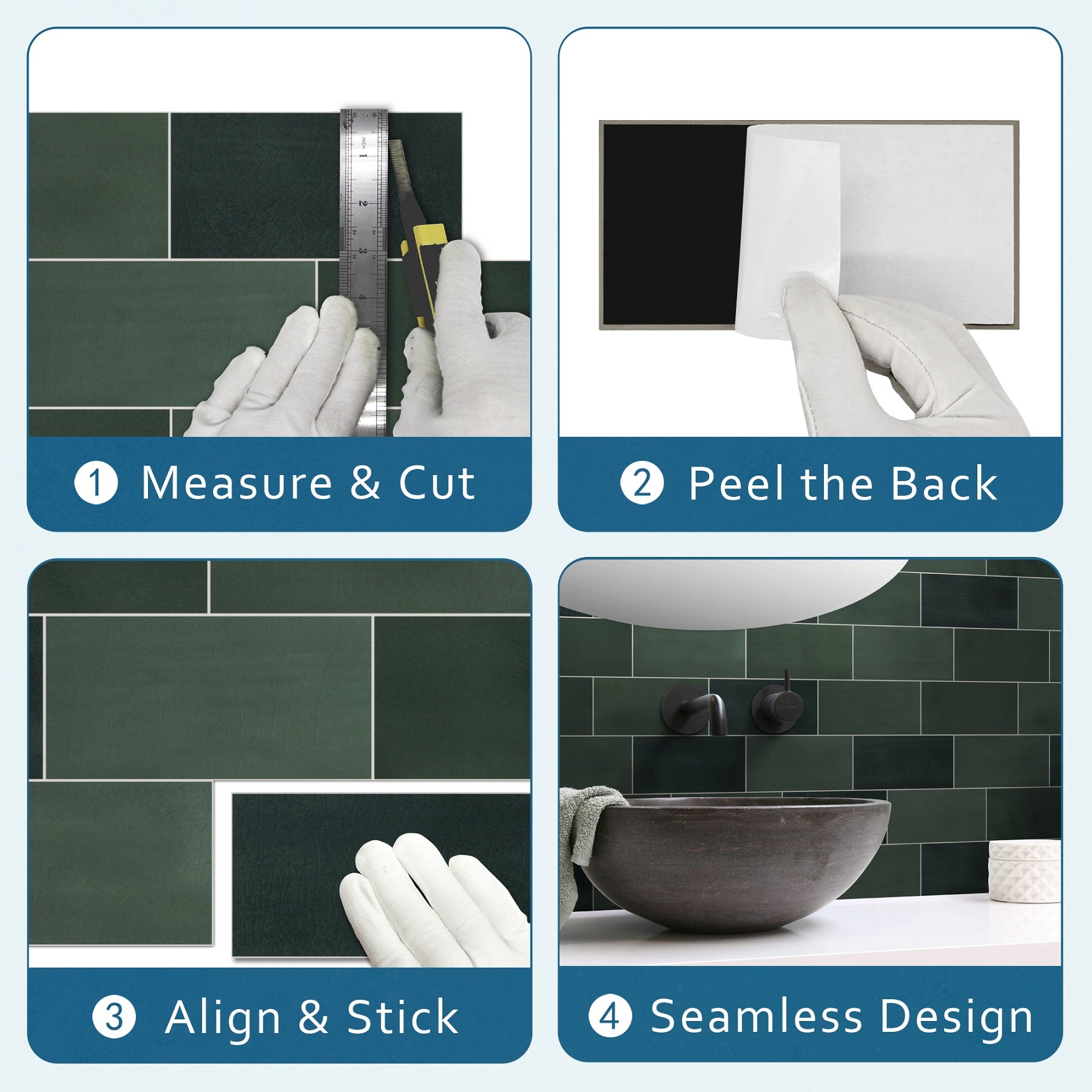 3x6" Green Subway Peel and Stick Backsplash Tile
