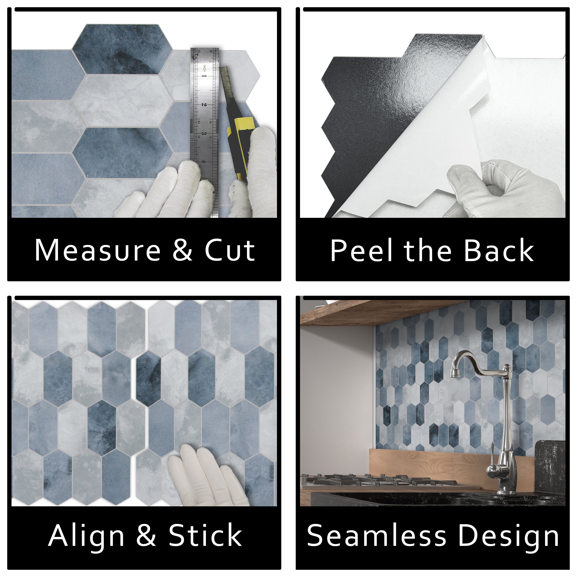 Small Picket Cement Blue Peel and Stick Tile