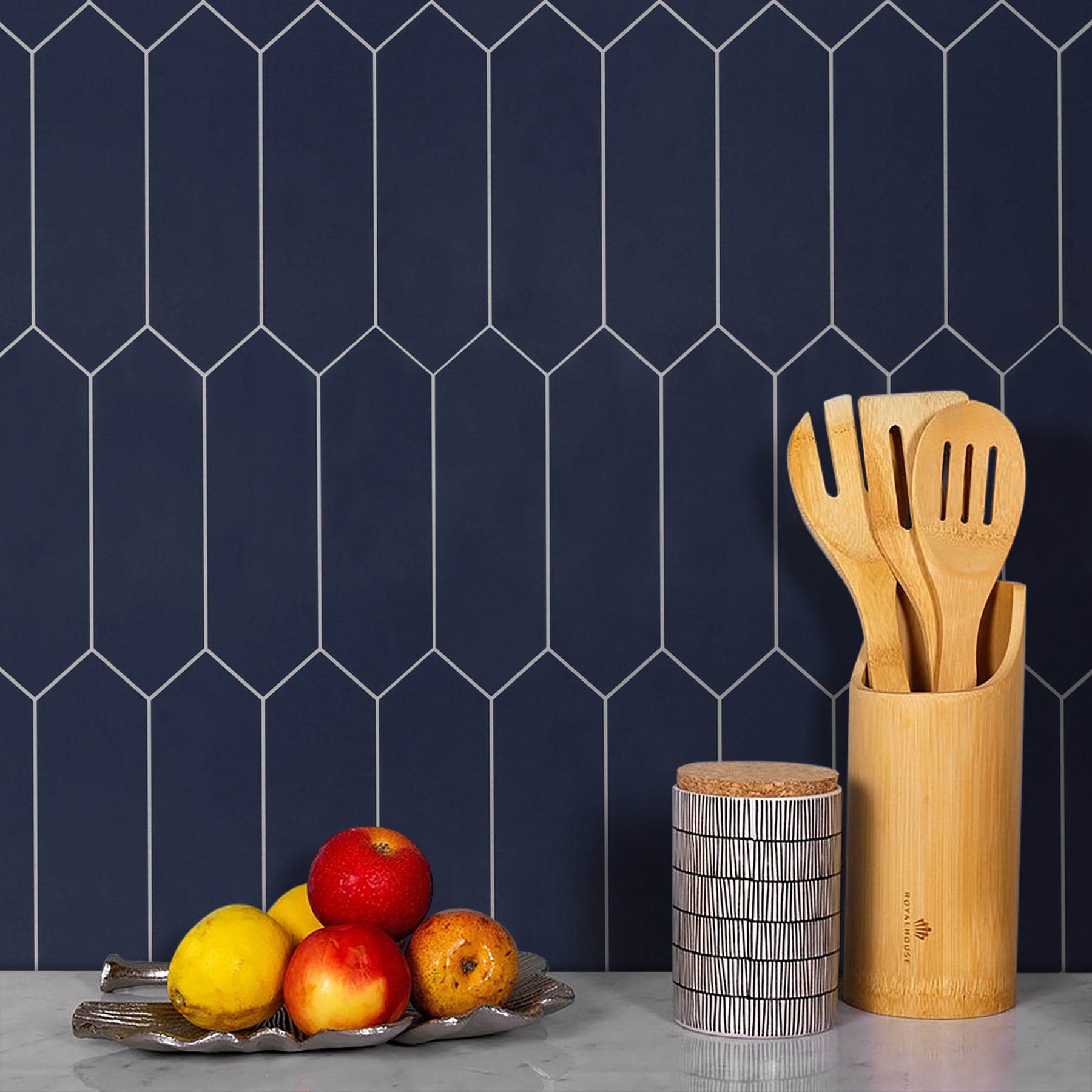 11.2" x 12" Navy Blue Long Hexagon Peel and Stick Backsplash Tile