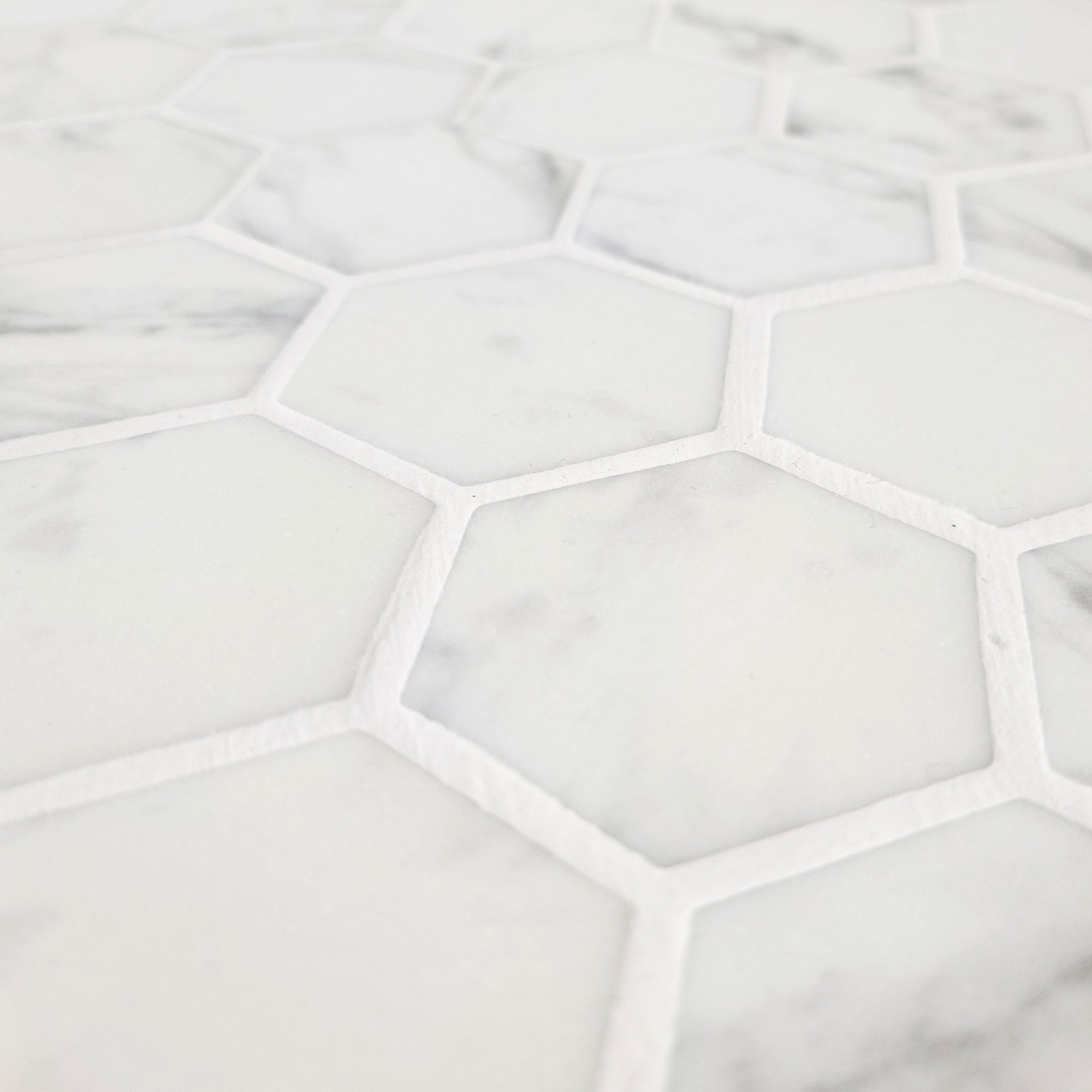 White Calacatta Hexagon Recycled Glass Floor and Wall Mosaic Tile