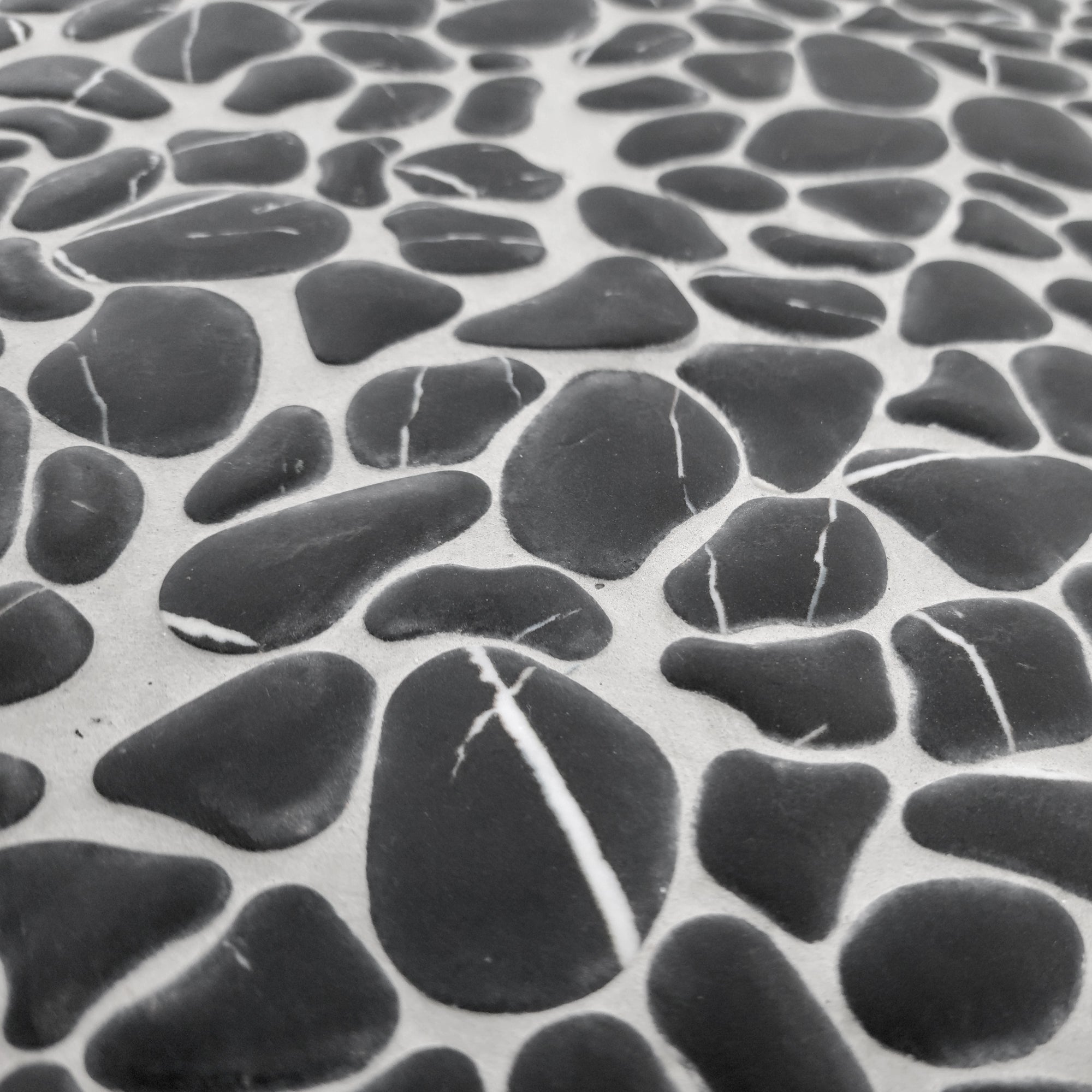 Pebble Black Marquina Recycled Glass Floor and Wall Mosaic Tile
