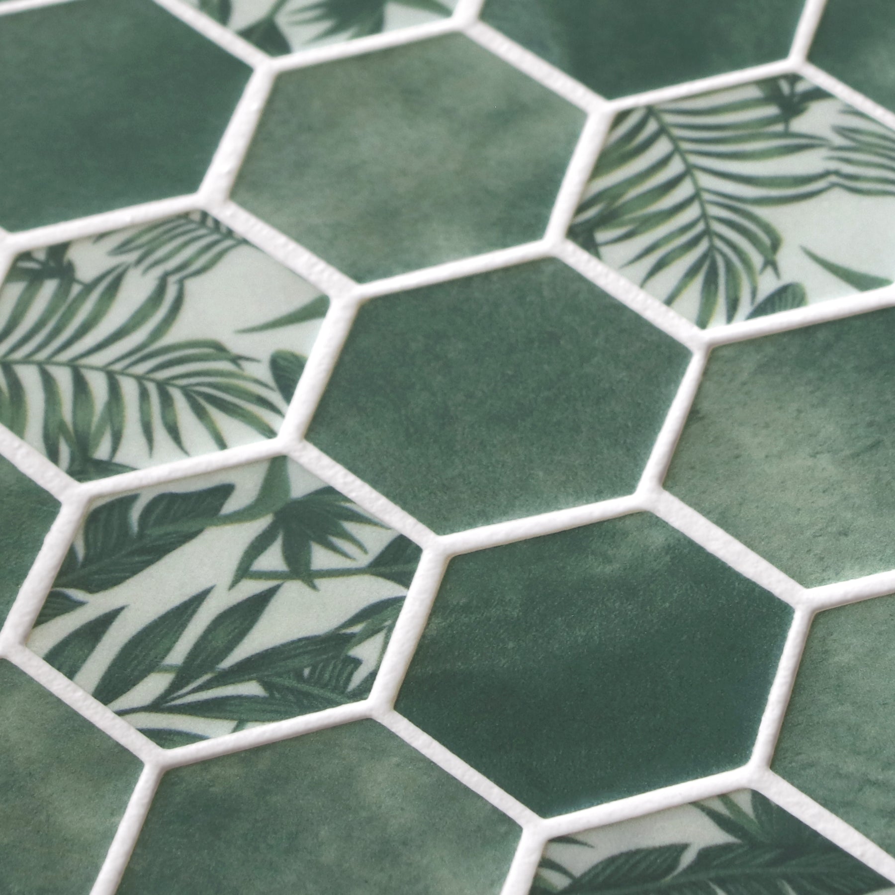 Cement Green 11.7" x 10.2" Hexagon Recycled Glass Floor And Wall Mosaic Tile
