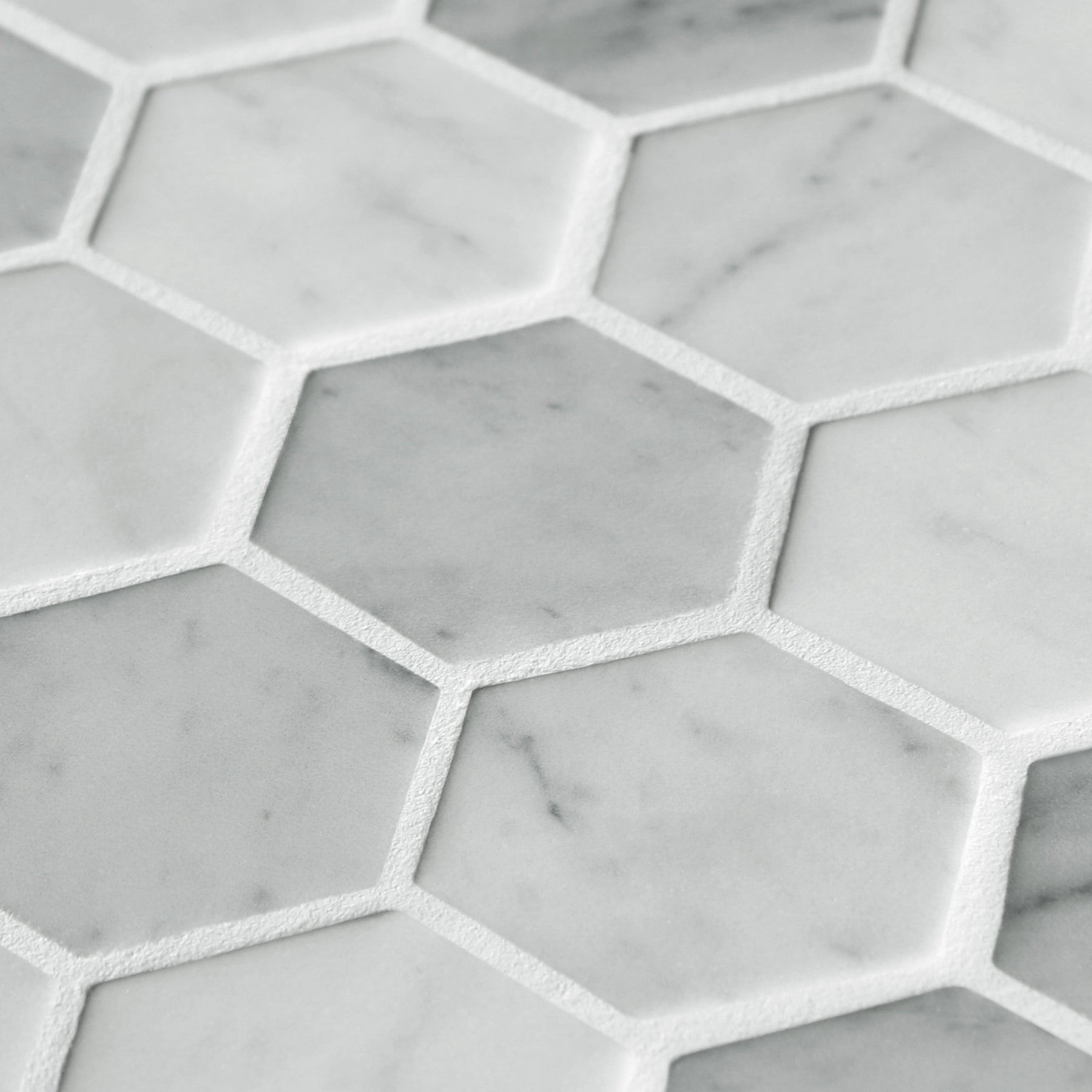 White Carrara 11.7" x 10.2" Hexagon Recycled Glass Floor And Wall Mosaic Tile