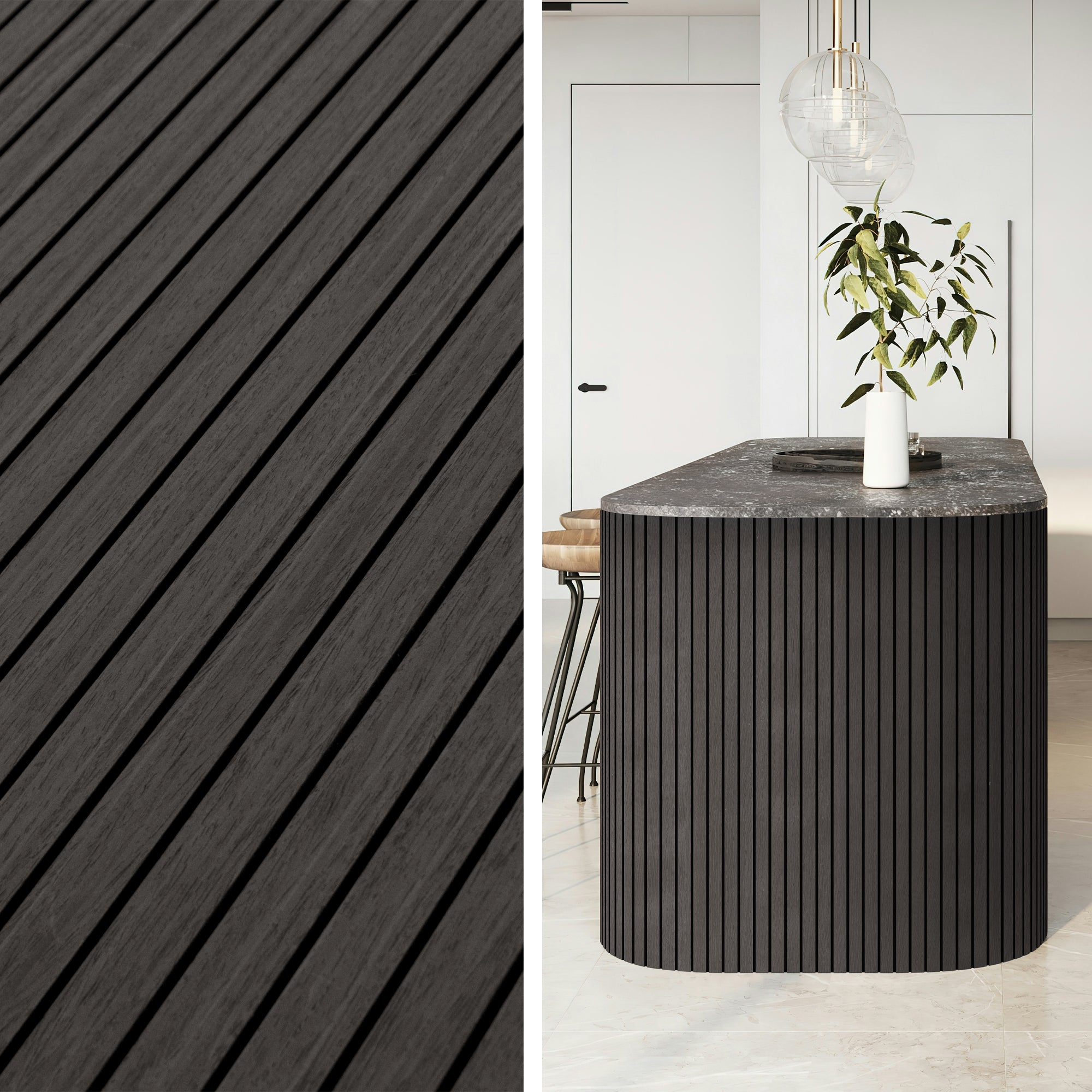 Black Grey Oak Wood Slat Acoustic Panels Decorative Wall Paneling