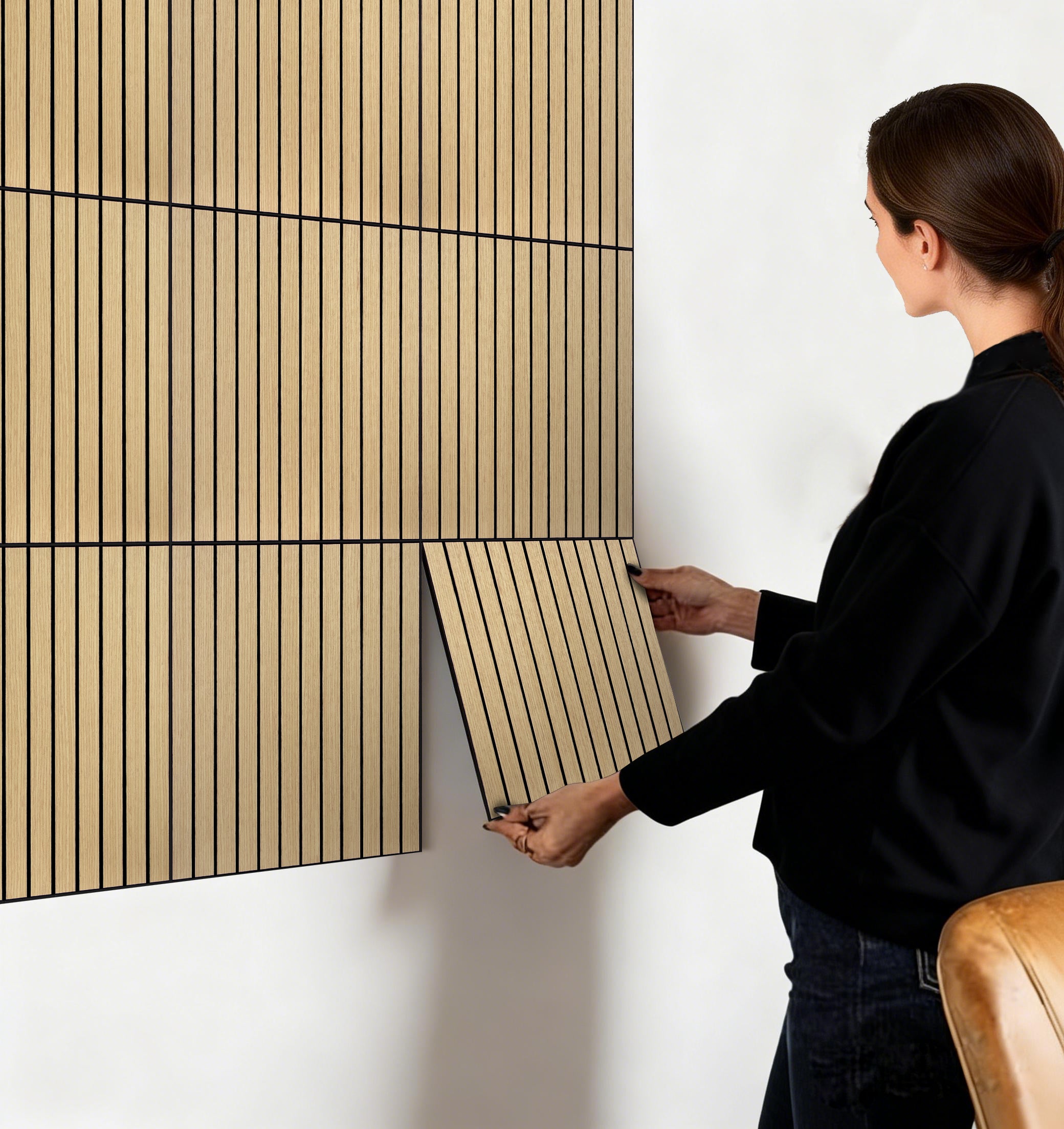 Natural Oak PET Peel and Stick Acoustic Wall Paneling