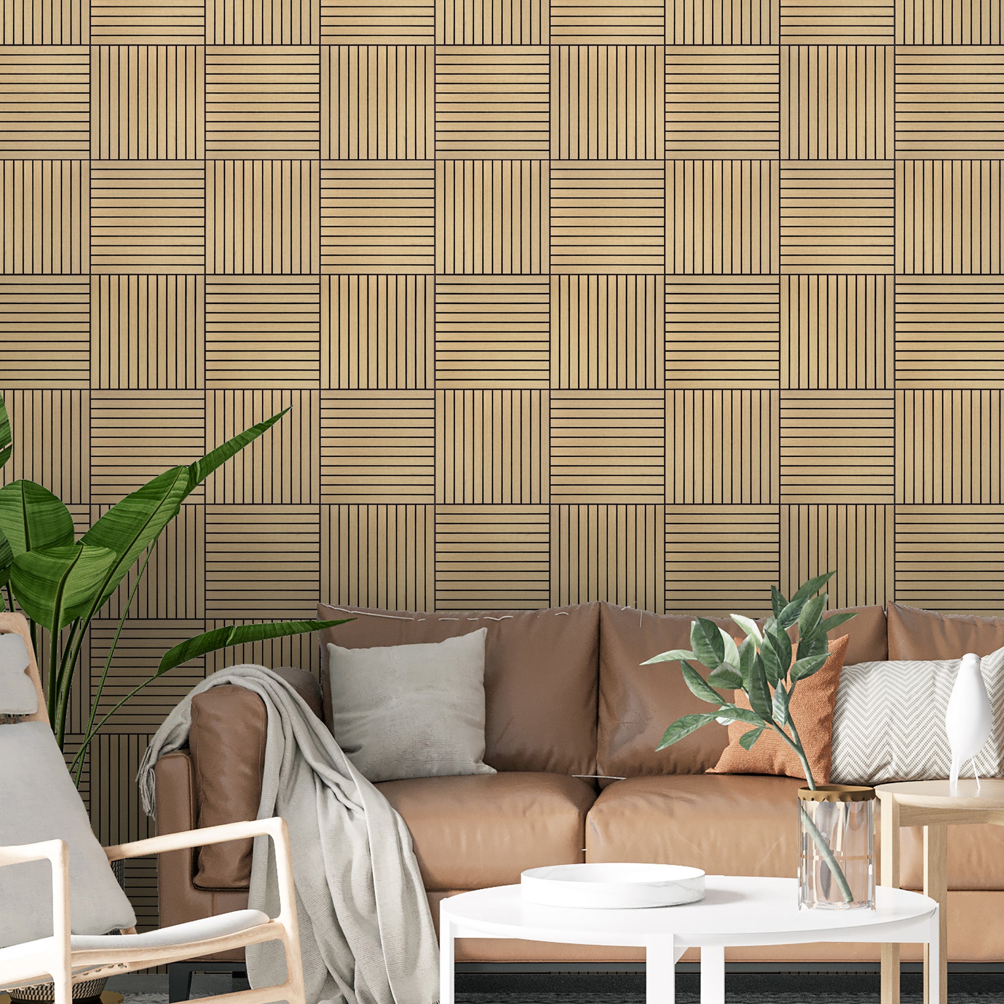 Natural Oak PET Peel and Stick Acoustic Wall Paneling