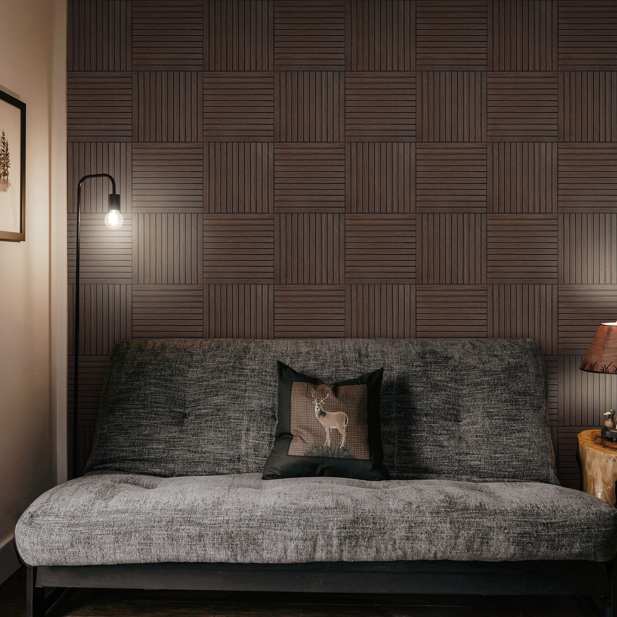 Walnut PET Peel and Stick Acoustic Wall Paneling
