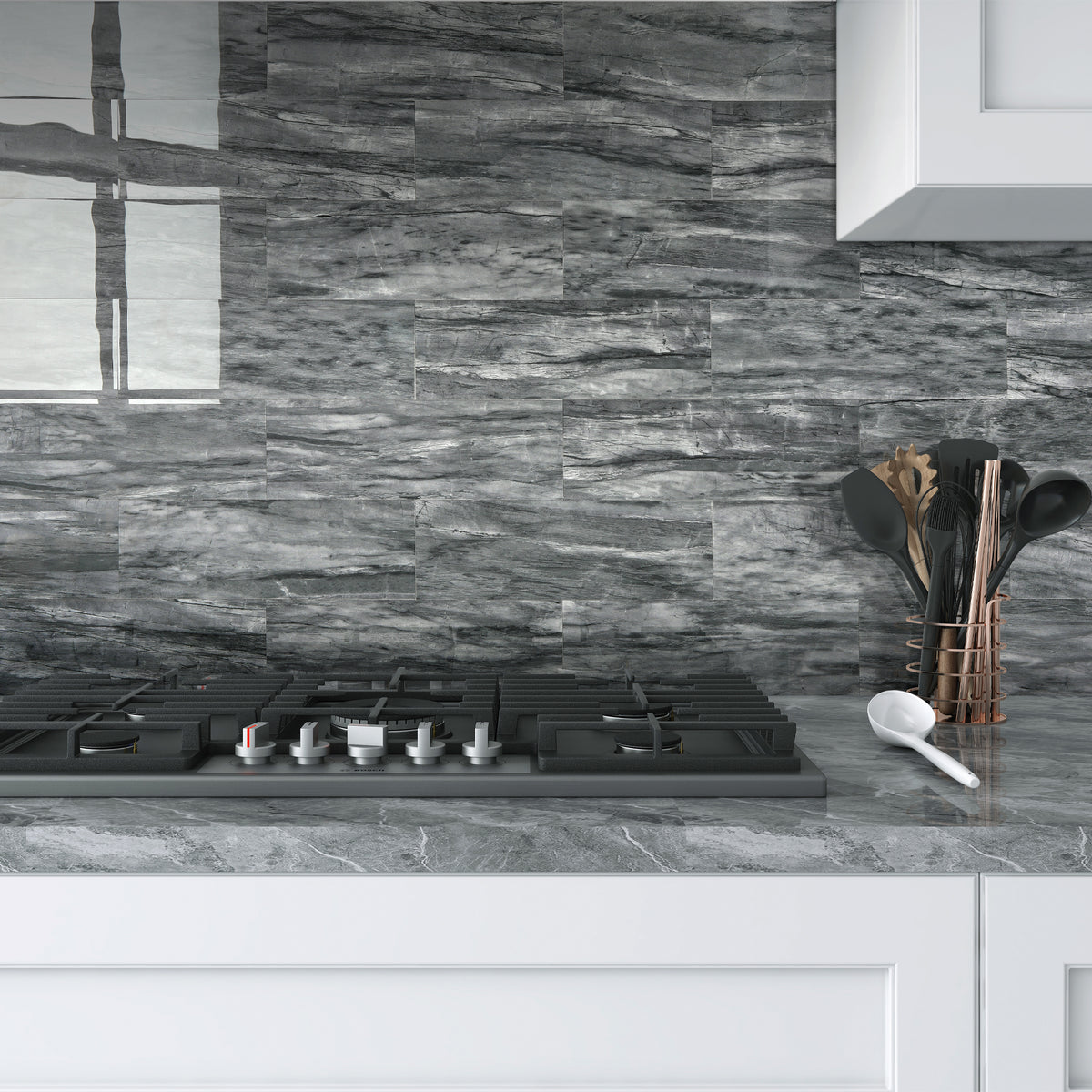 4x12" Subway Pietra Grey Peel and Stick Backsplash Tile