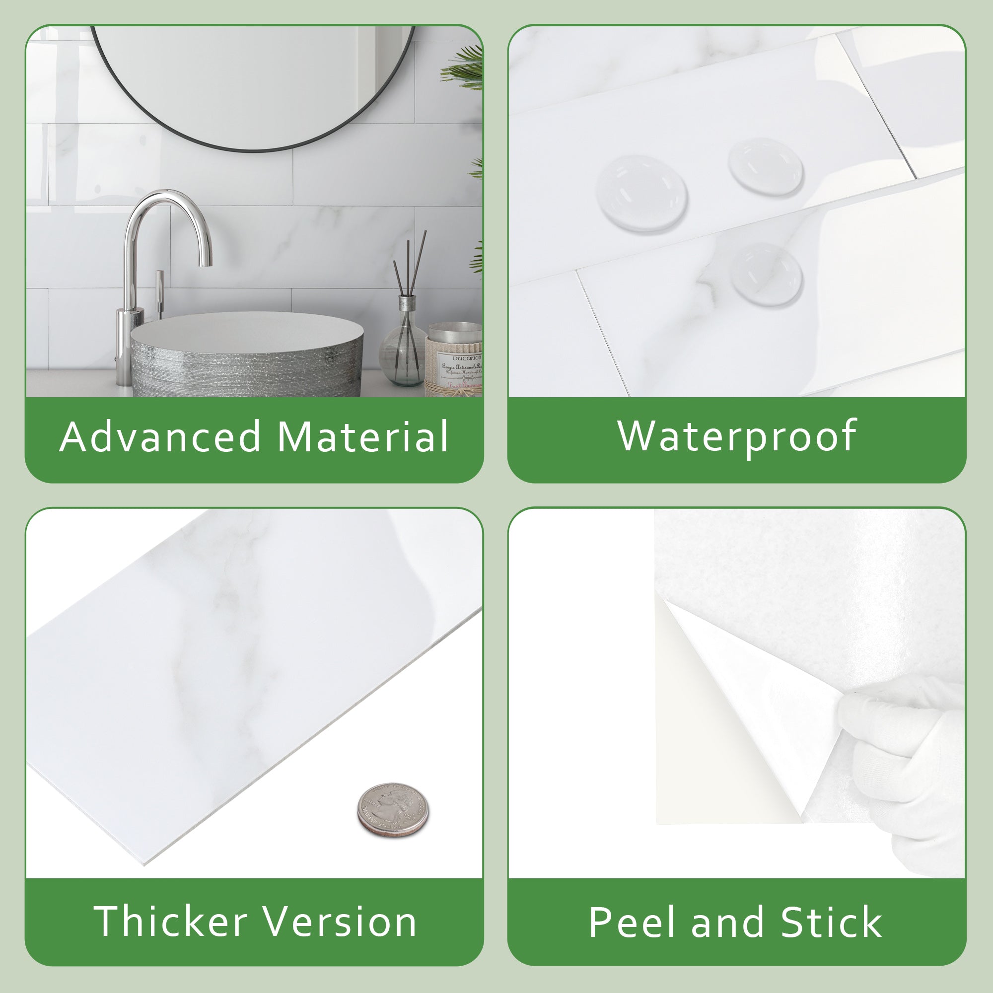 4x12" Subway Carrara White Peel and Stick Backsplash Tile