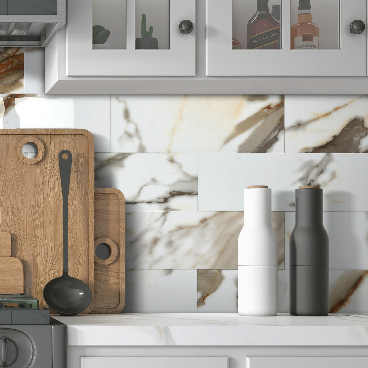 4x12" Subway Calacatta Gold Peel and Stick Backsplash Tile