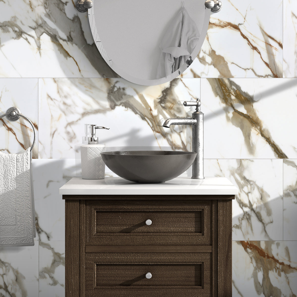 12x24" Subway Calacatta Gold Peel and Stick Backsplash Tile