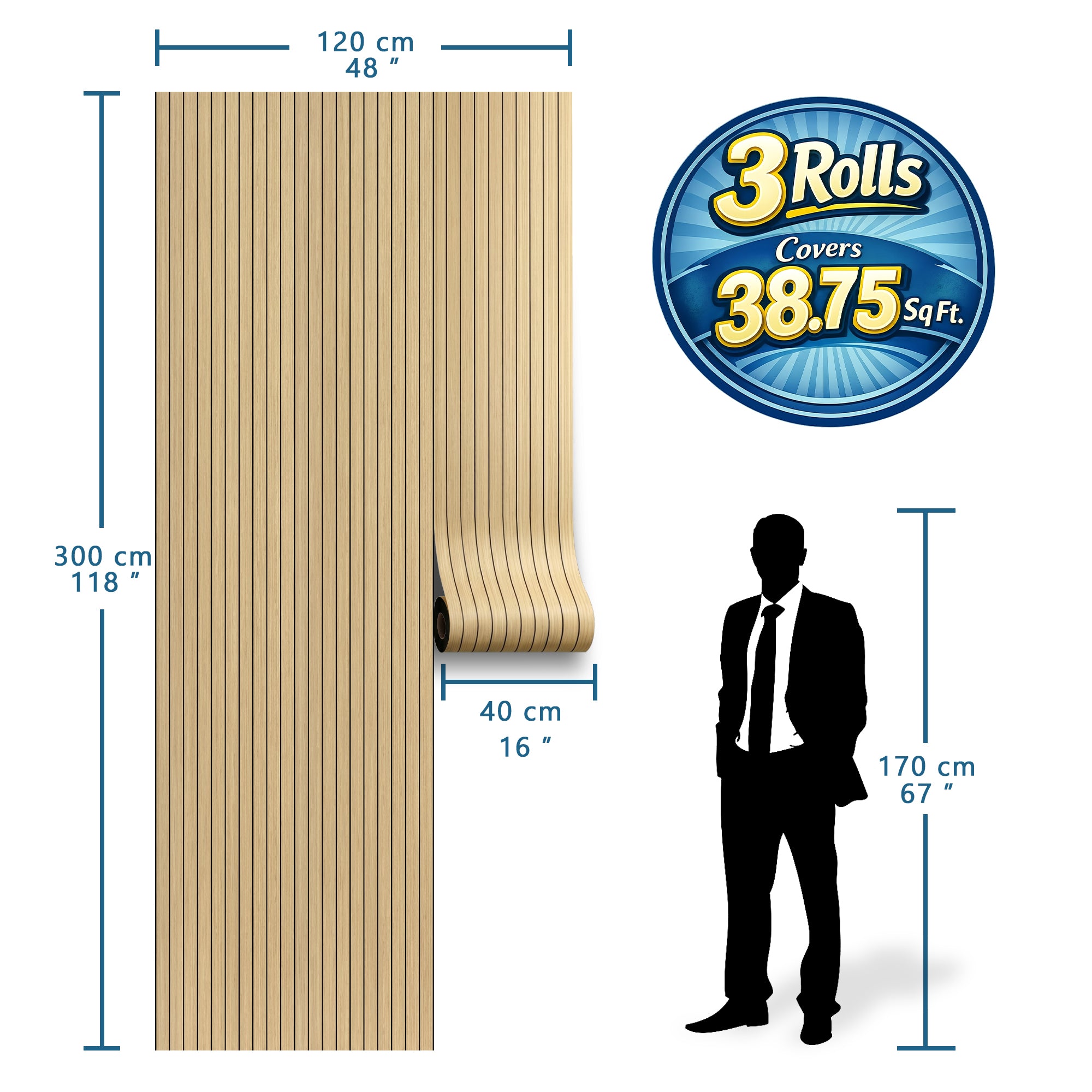 Natural Oak Wood Grain Peel and Stick Wall Paneling Roll
