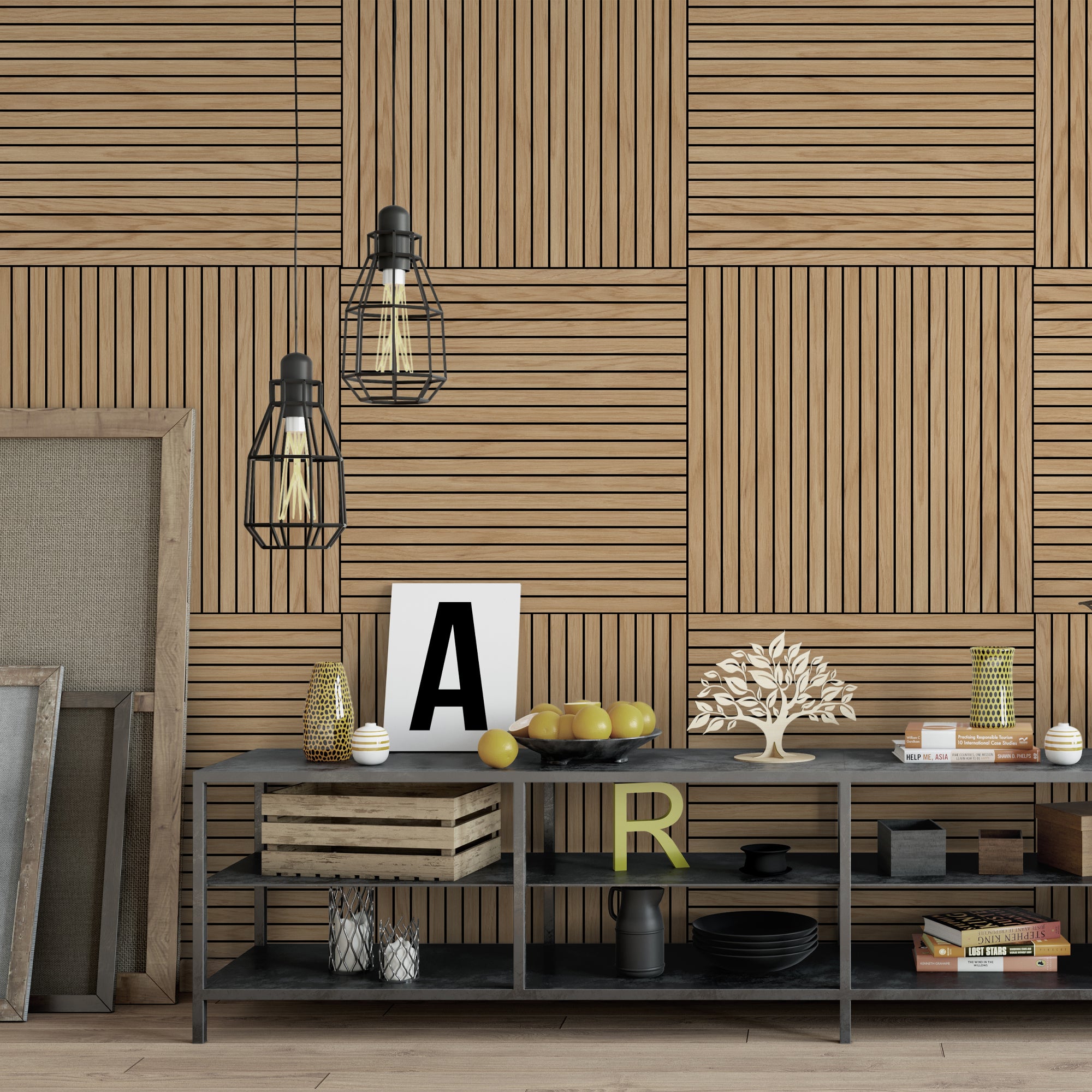 Natural Oak Wood Slat Acoustic Panels Decorative Wall Paneling