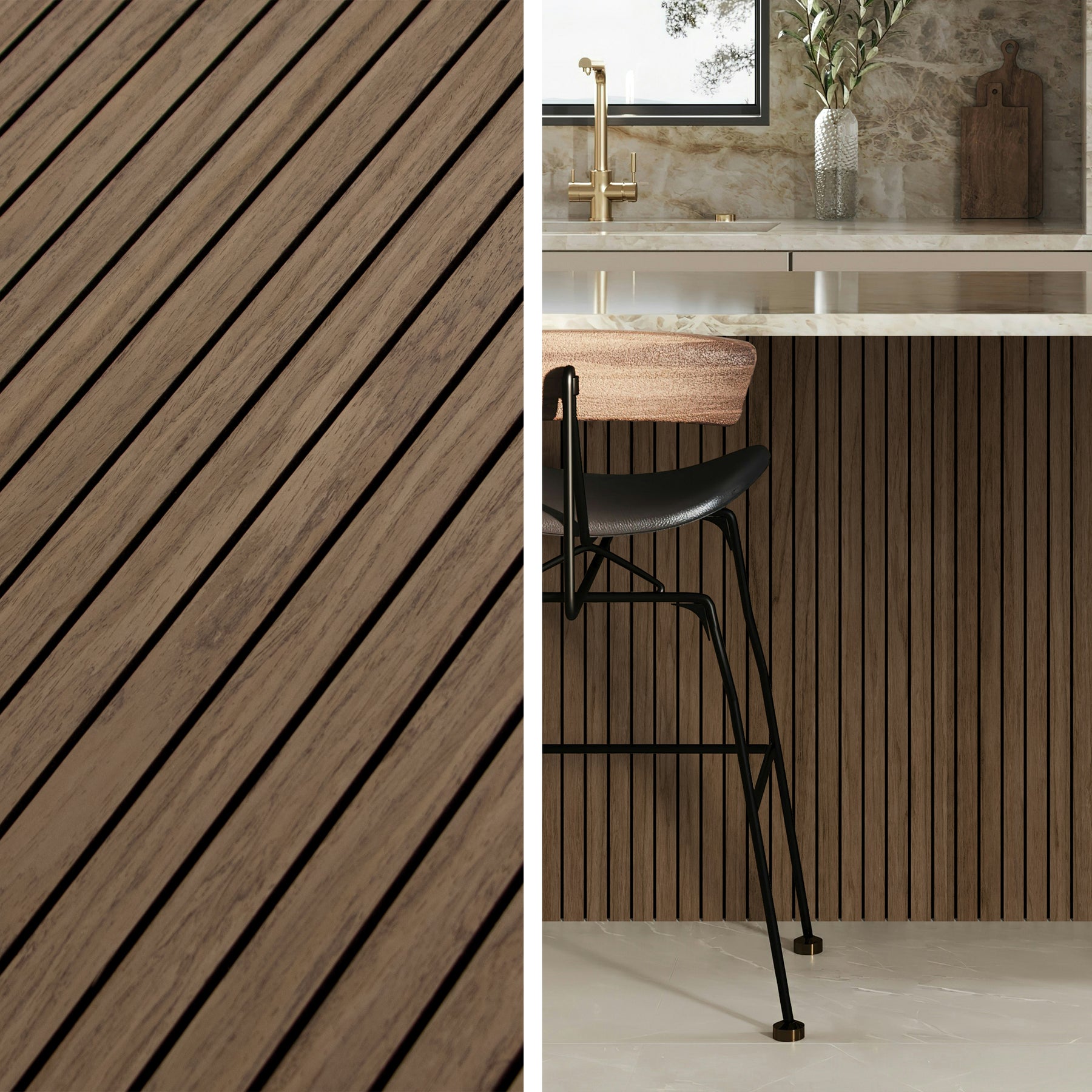 Walnut Wood Slat Acoustic Panels Decorative Wall Paneling