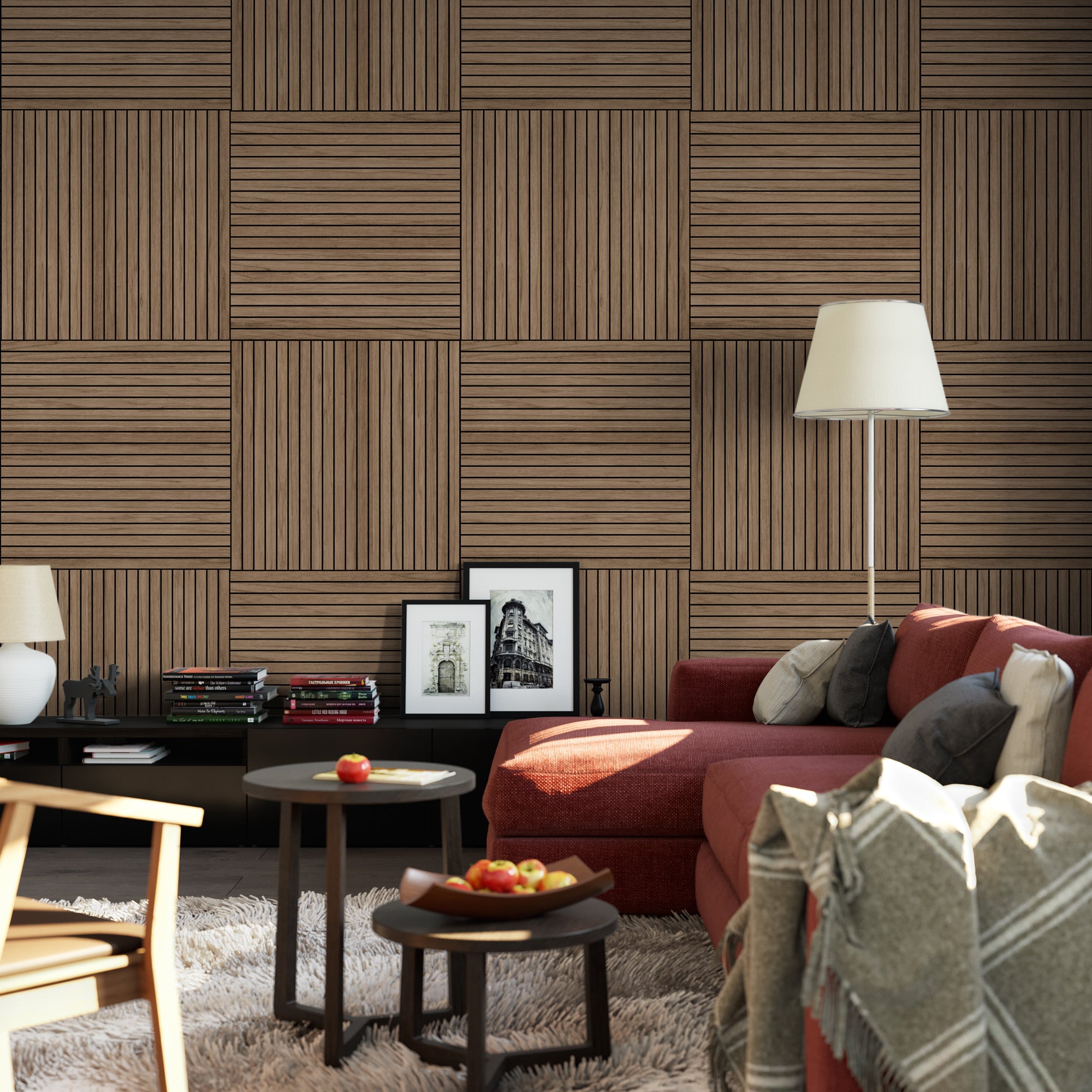 Walnut Wood Slat Acoustic Panels Decorative Wall Paneling