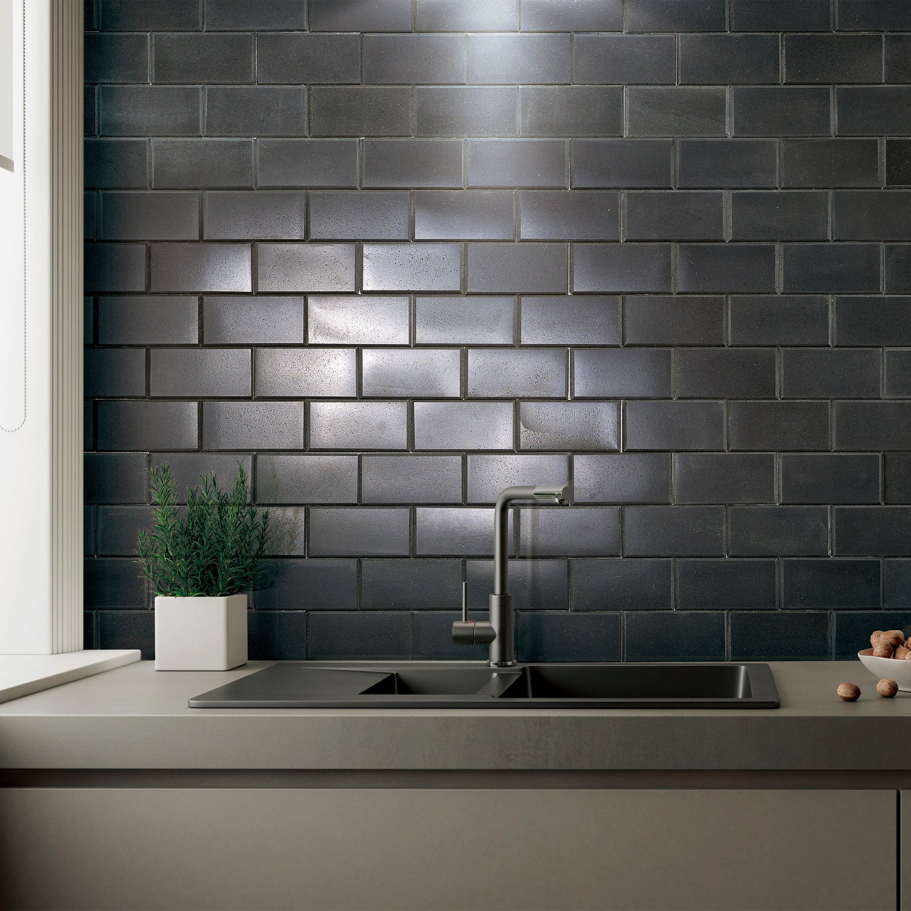 Subway Black Natural Marble Peel and Stick Backsplash Tile